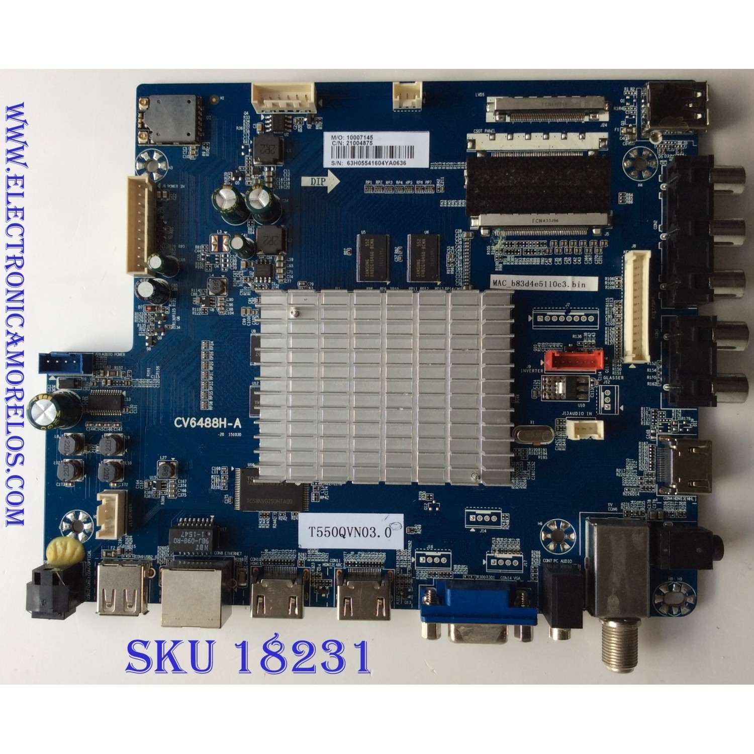MAIN / WESTINGHOUSE 21004875 / CV6488H-A / 10007145 / E254215 / CQC06001016507 / PANEL T550QVN03.0 / MD5508YTLU / MODELO WD55UT4490 TW-04411-A055I