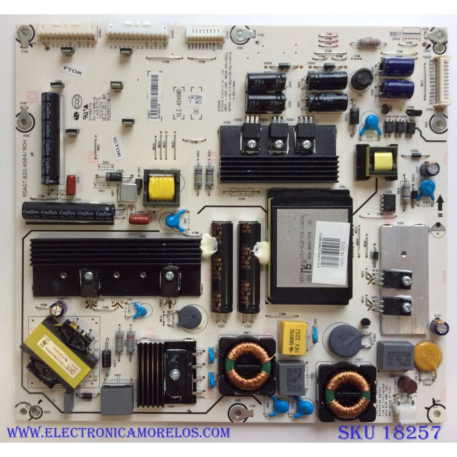 FUENTE DE PODER / HISENSE 155017 / RSAG7.820.4584/ROH / HLE-4046WD / E148279 / TU25C118-1 / PANEL HE420FD-B56\PW1 / MODELO 42K316DW