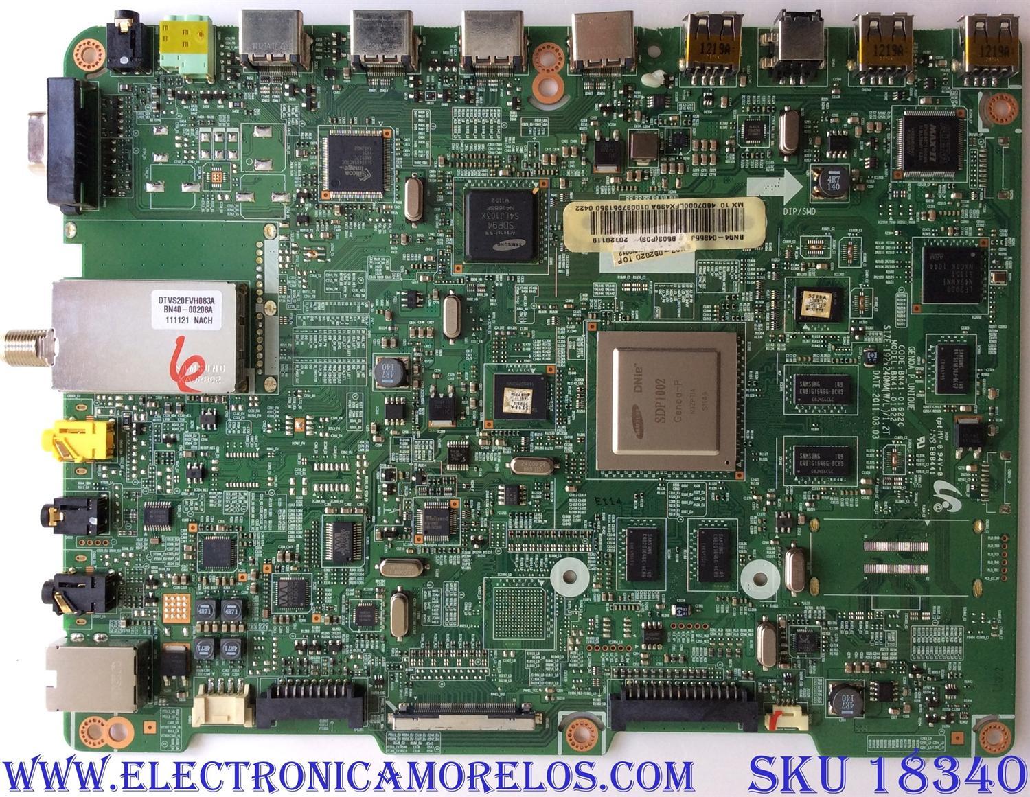 MAIN PARA TV  SAMSUNG  NUMERO DE PARTE  BN94-04355J / BN41-01622C / BN97-05202D / PARTE SUSTITUTA BN94-04355A / PANEL LTJ460HQ01-J / MODELOS UN46D7000LFXZA H301 / UN46D7000LF