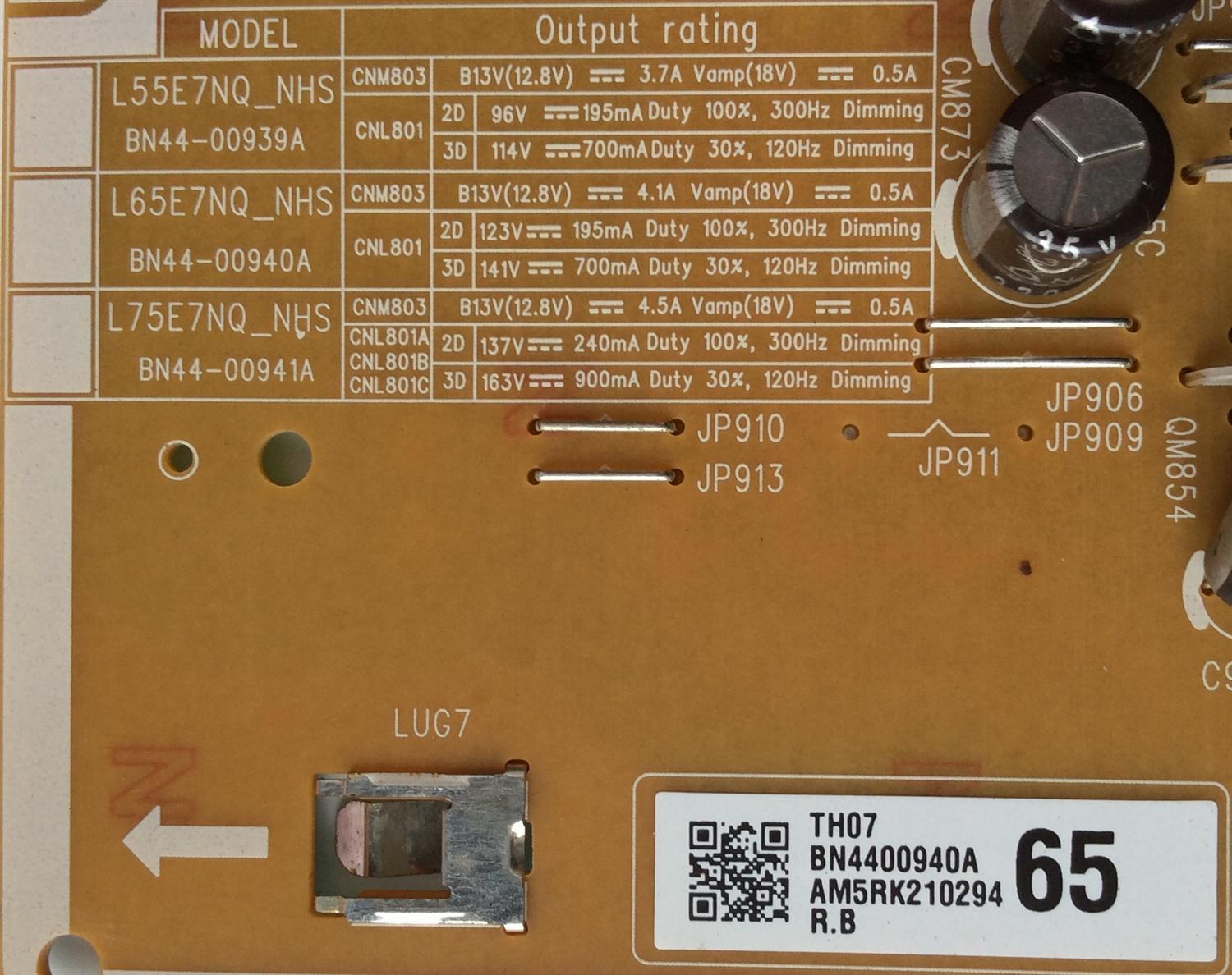 FUENTE DE PODER PARA TV SAMSUNG QLED / NUMERO DE PARTE BN4400940A / L65E7NQ_NHS / BN44-00940A / PANEL	CY-QN065FLAV3H / T650QVR09.3 / 46181A / MODELOS QN65Q75CNFXZA / QN65Q75FNFXZA / QN65Q7CNAFXZA / QN65Q7CNAVXZA / QN65Q7CNAFXZA FA02 / QN65Q7FNAFXZA AA01 - Imagen 2