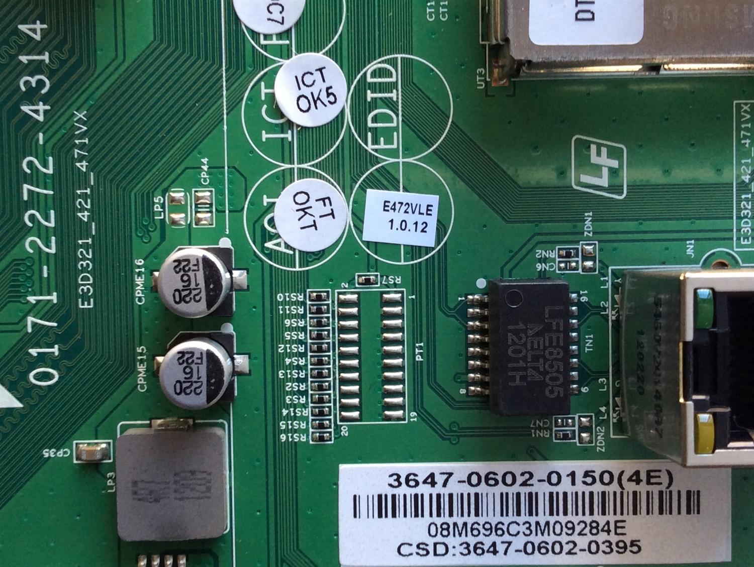 MAIN / VIZIO 3647-0602-0150 / 0171-2272-4314 / 3647-0602-0395 / 08M696C3M09284E / PANEL LC470WUH(JE)(A1) / LC470WUH-JEA1 / MODELOS E472VLE LAQKLTAN / E472VLE LATKLTAN	 - Imagen 2