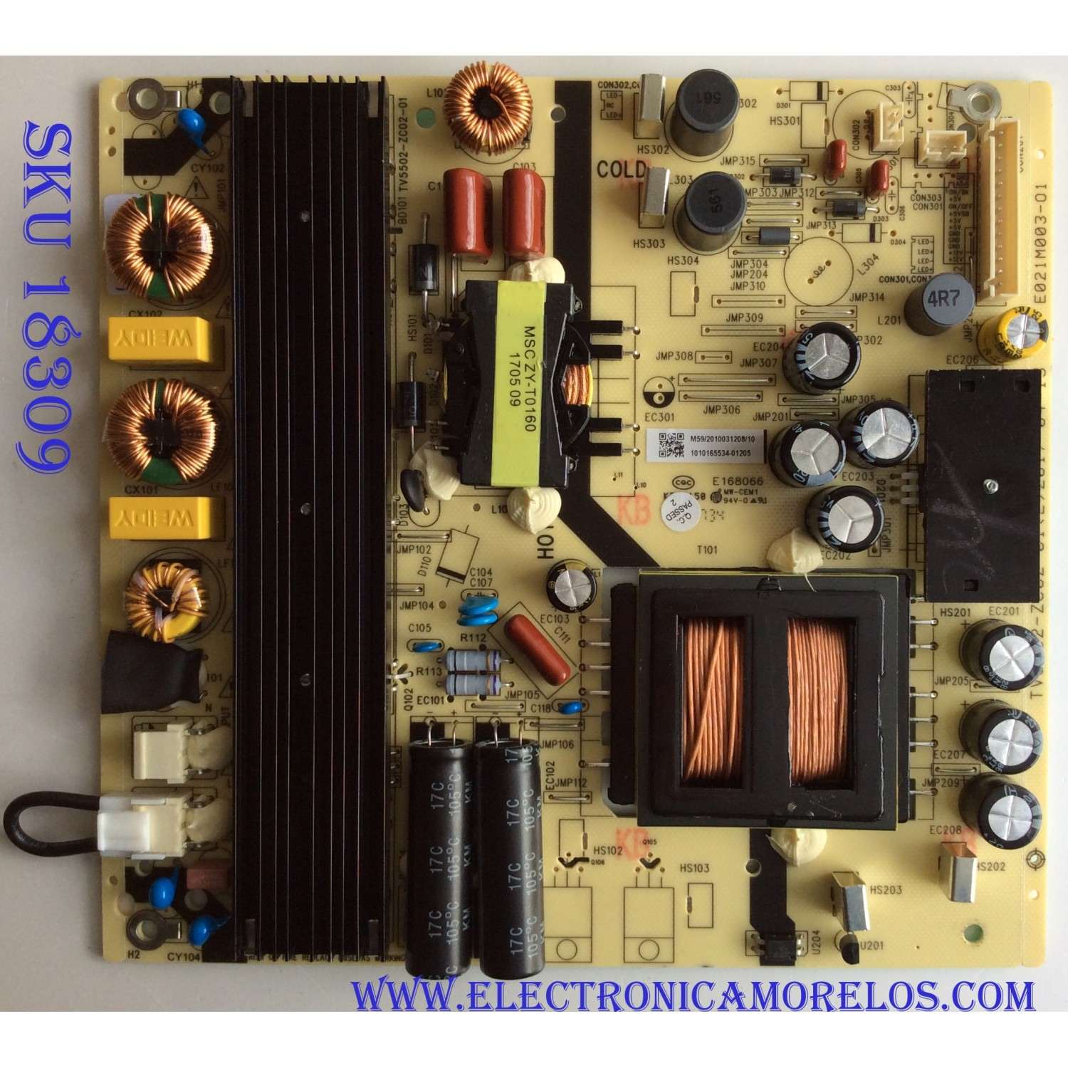 FUENTE DE PODER / JVC 1010165534 / E168066 / M59/2010031208/10 / TV5502-ZC02-01(0)2017-04-13 / E021M003-01 / TV5502-ZC02-01 / MODELO LT-55MA875	
