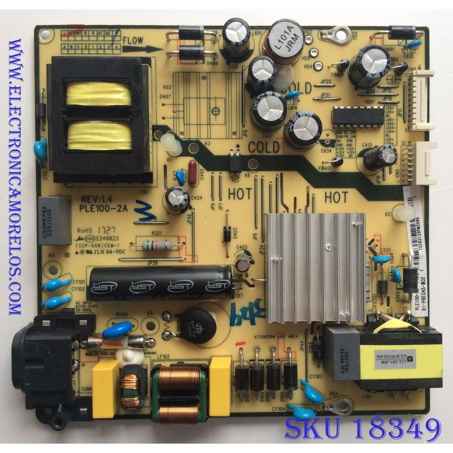 FUENTE DE PODER PARA TV TCL /  81-PBE045-M02 / PLE100-2B / PLE100-2A / PANEL LVU430AUOT E5 / MODELO 43S405TDAA / 43S405LDAA / 43S403 /  43S405TCAA	