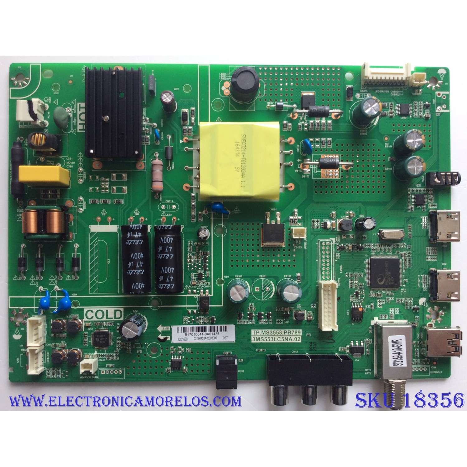 MAIN / FUENTE (COMBO) / TOSHIBA B17010044 / TP.MS3553.PB789 / 3MS553LC5NA.02 / E239218 / 32D1630 / MODELO 32L310U18