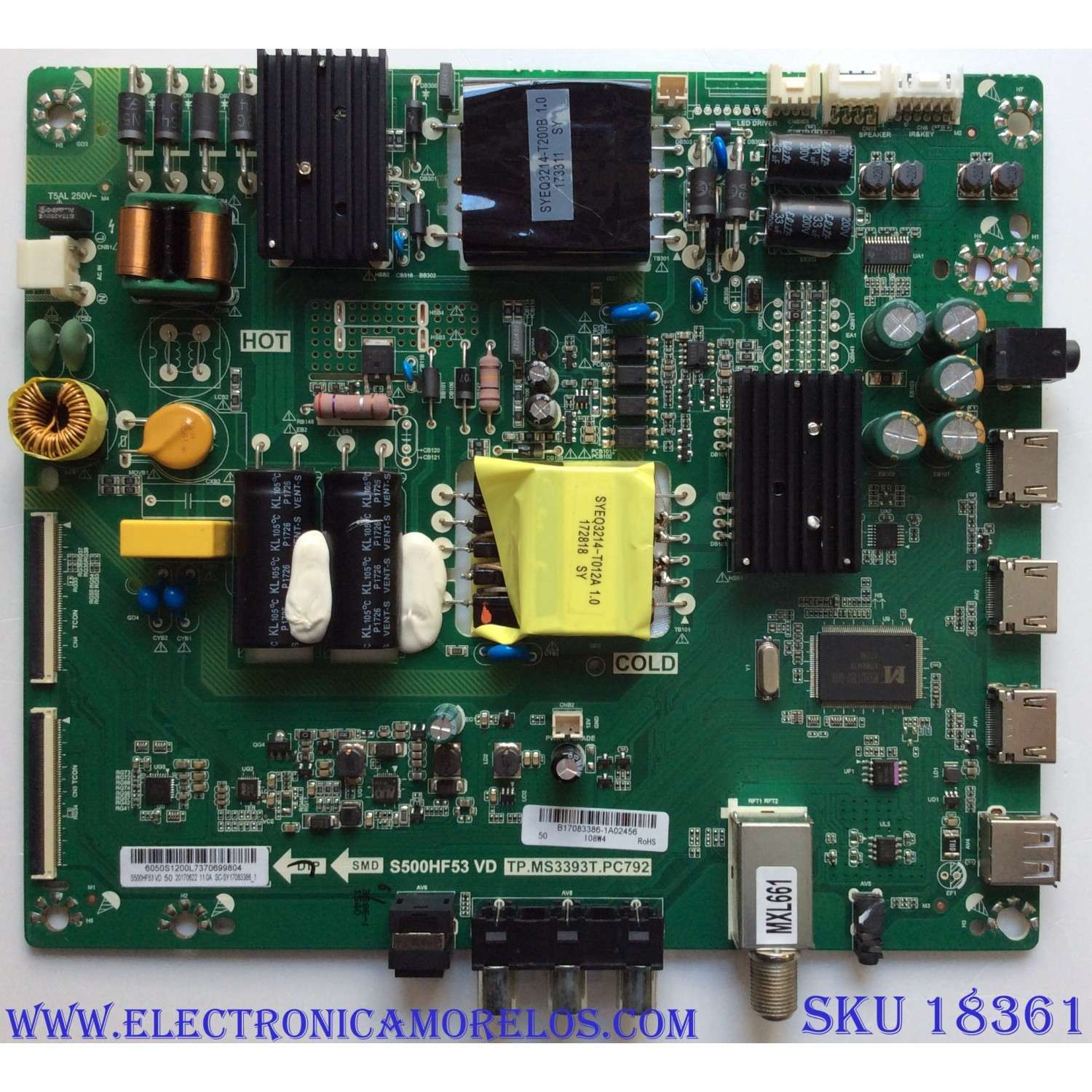 MAIN / FUENTE (COMBO) / INSIGNIA B17083386 / TP.MS3393T.PC792 / S500HF53 VD / 6050S1200L / E254215 / PANEL 96.50S12.D01 / MODELO NS-50D510NA17