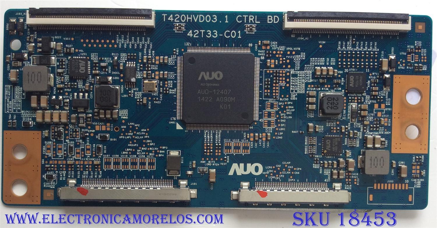 T-CON PARA TV VIZIO / NUMERO DE PARTE 5550T22C01 / T420HVD03.1 / 42T33-C01 / 55.50T22.C01 / 42T33C01 / PANEL TPT500J1-HVN08 REV:S400A / MODELOS M502I-B1 / M502I-B1 LTYWRLAQ