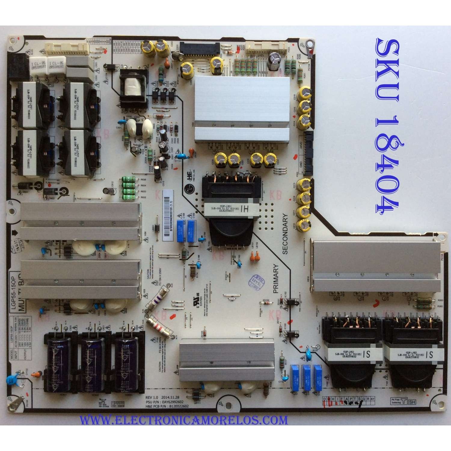 FUENTE DE PODER / LG EAY62992602 / LGP55-15OP / 62992602 / B12E022602 / MODELOS 55EG9600-UA.AUSZLJR / 55EG9600 / 55EF9500-UA.AUSZLJR