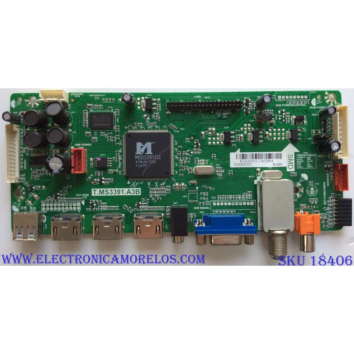 MAIN / APEX E12100351 / T.MS3391.A3B / E198407 / CN.3110E71 / L12100189 / PANEL`S V390HJI-P02 REV.C1 / V290HJI-P02 / MODELO LE3943