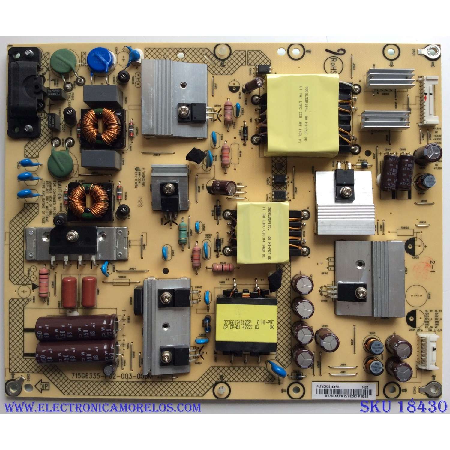 FUENTE DE PODER / SHARP PLTVDV51XXPR / 715G6335-P02-003-003M / PANEL TPT500J1-HVN08 REV:S300B / MODELO LC-50LB261U	