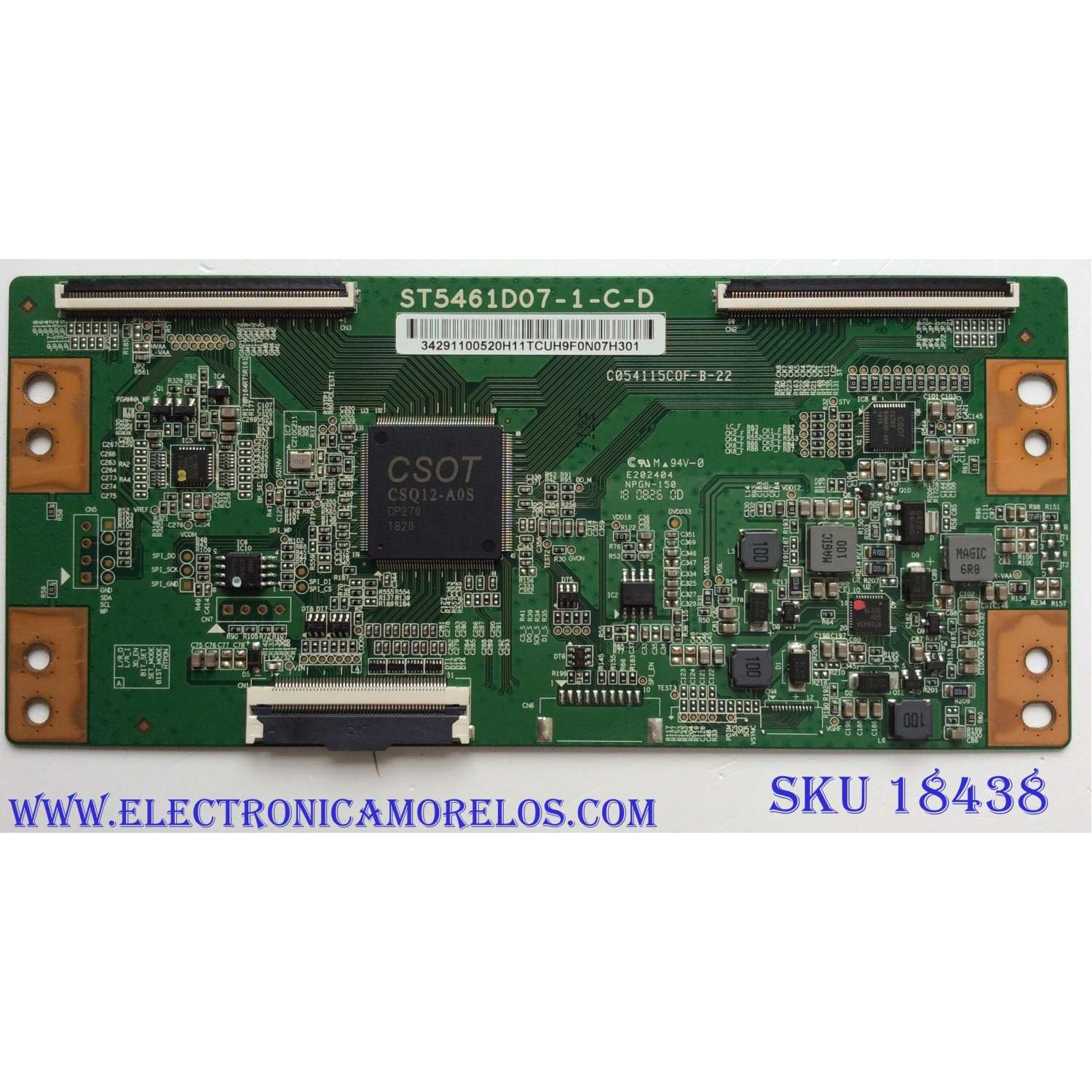 T-CON PARA TV TCL·ROKU / NUMERO DE PARTE 3429110052 / 34.29110.052 / 34291100520H11T / ST5461D07-1-C-D / C054115COF-B-12 / PANEL'S LVU550NDEL / LVU550ND1L / MODELOS 55S405 / 55S423