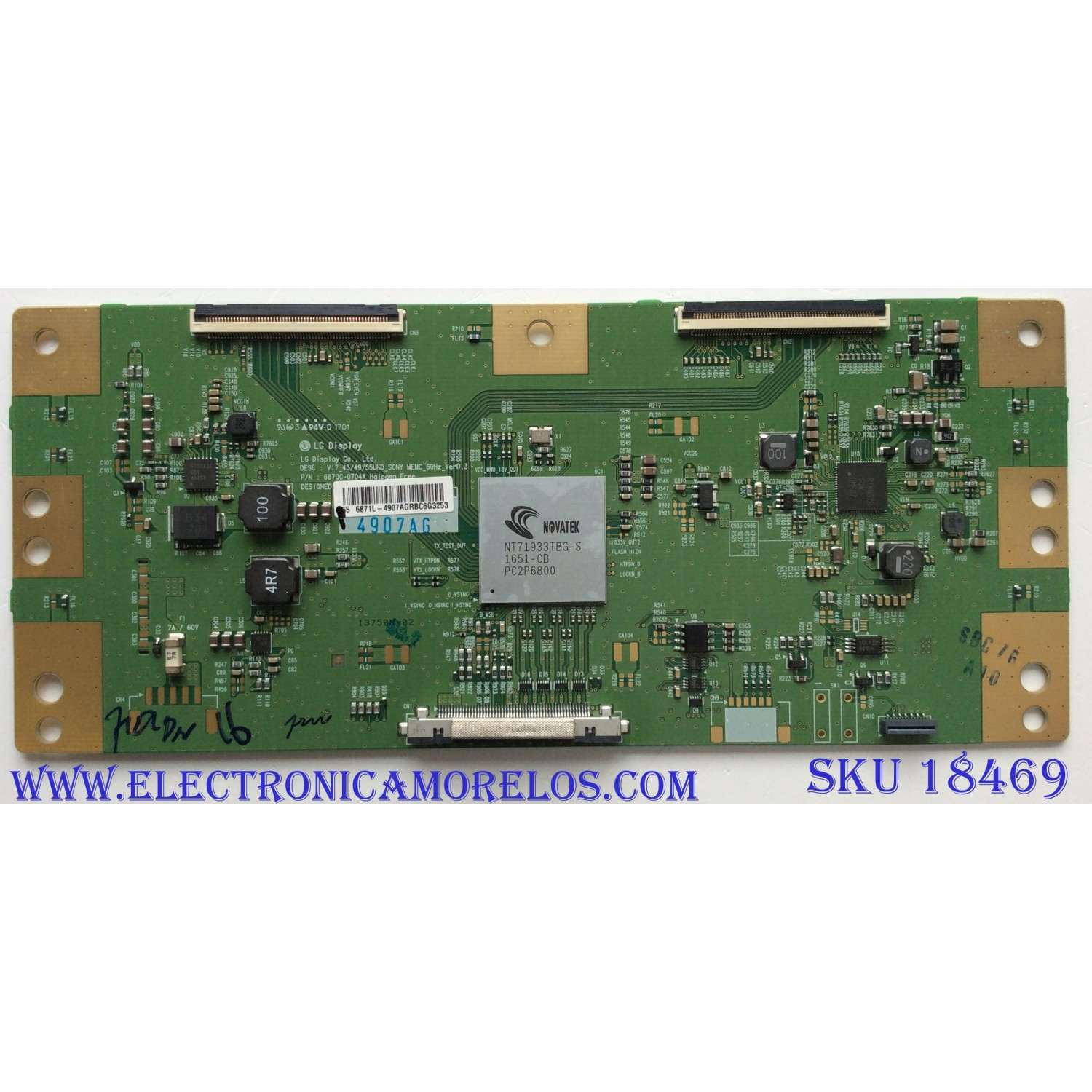 T-CON PARA TV SONY / NUMERO DE PARTE 6871L-4907A / 6870C-0704A / 4907A / 1-897-060-12 / PANEL V550QWSE0 / DISPLAY LC550EQY (SK)(A1) / MODELOS XBR-55X800E / XBR-55X805E / XBR-55X806E / XBR-55X807E