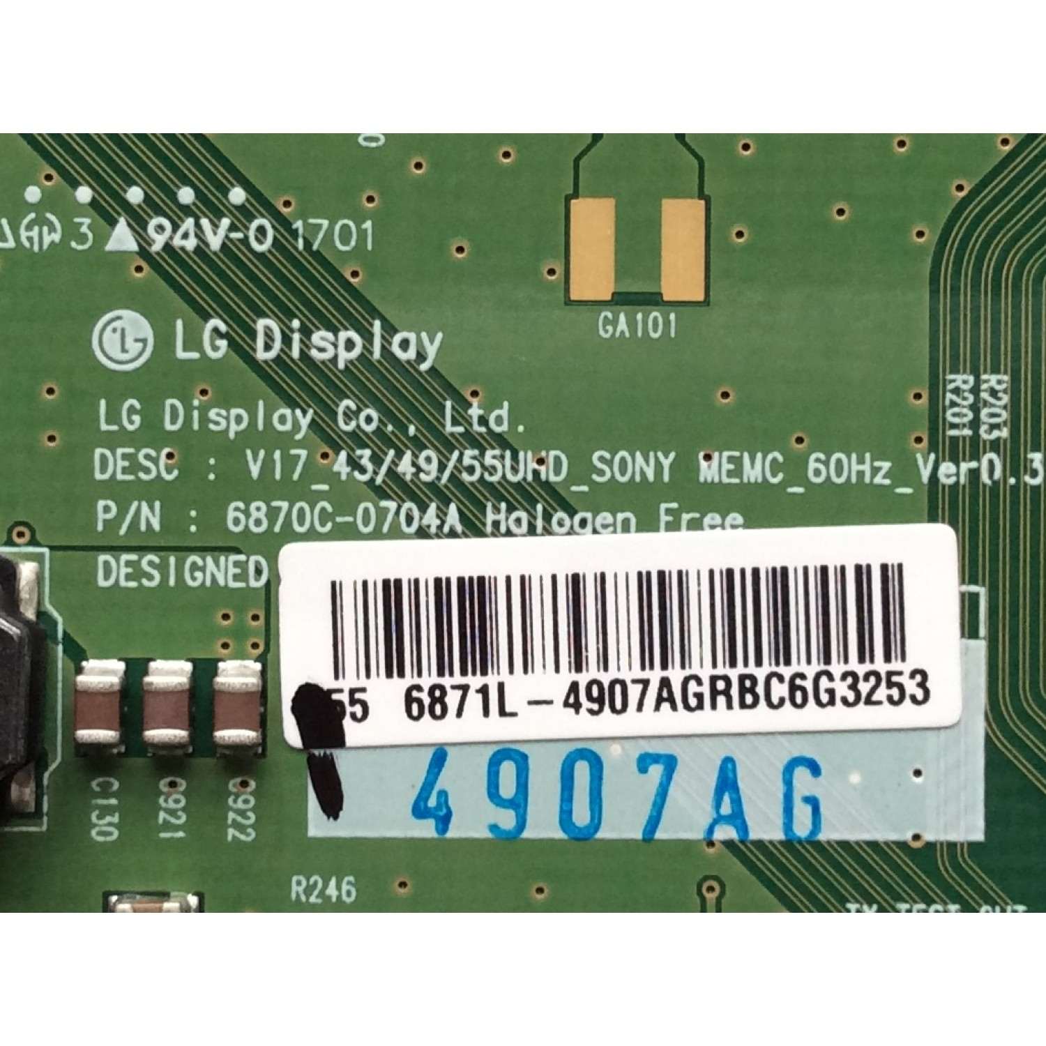 T-CON PARA TV SONY / NUMERO DE PARTE 6871L-4907A / 6870C-0704A / 4907A / 1-897-060-12 / PANEL V550QWSE0 / DISPLAY LC550EQY (SK)(A1) / MODELOS XBR-55X800E / XBR-55X805E / XBR-55X806E / XBR-55X807E - Imagen 2