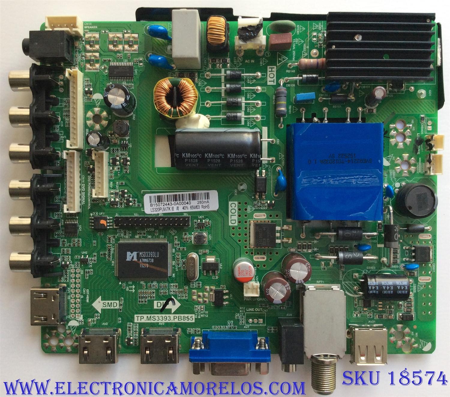 MAIN / FUENTE / ( COMBO) B15072443 / TP.MS3393.PB855 / LS320PUWTK / PANEL LS320PUWTH / MODELO	