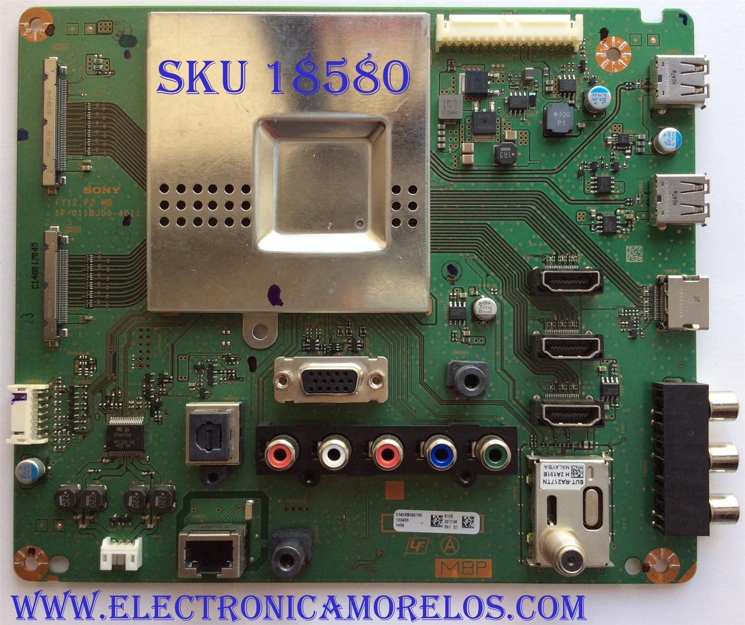 MAIN / SONY 1-895-172-11 / 0140AB060105 612E / 1P-0122J08-4012 / 1P-011BJ00-4011 / PANEL LTY550HJ04 A01 / MODELOS KDL-40EX640 / KDL-46EX640 / KDL-55EX640 / "NOTA:ESTA MAIN REQUIERE ACTUALIZACION"