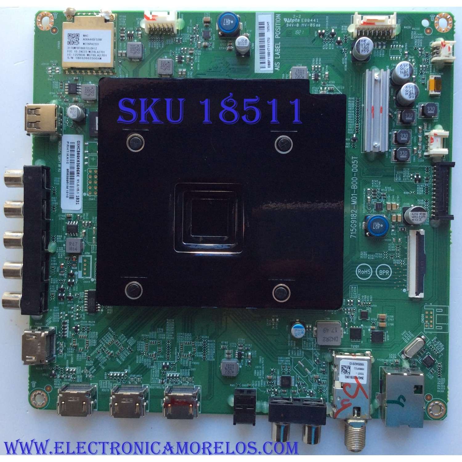 MAIN PARA TV VIZIO / NUMERO DE PARTE GXHCB0QK036 / 715G9182-M01-B00-005T / GXHCB0QK036060X / PANEL TPT650UA-QVN06.U REV:S300AJ / MODELO E65-E1 / E65-E1 LTCWWV / E65-E1 LTCWWVMU