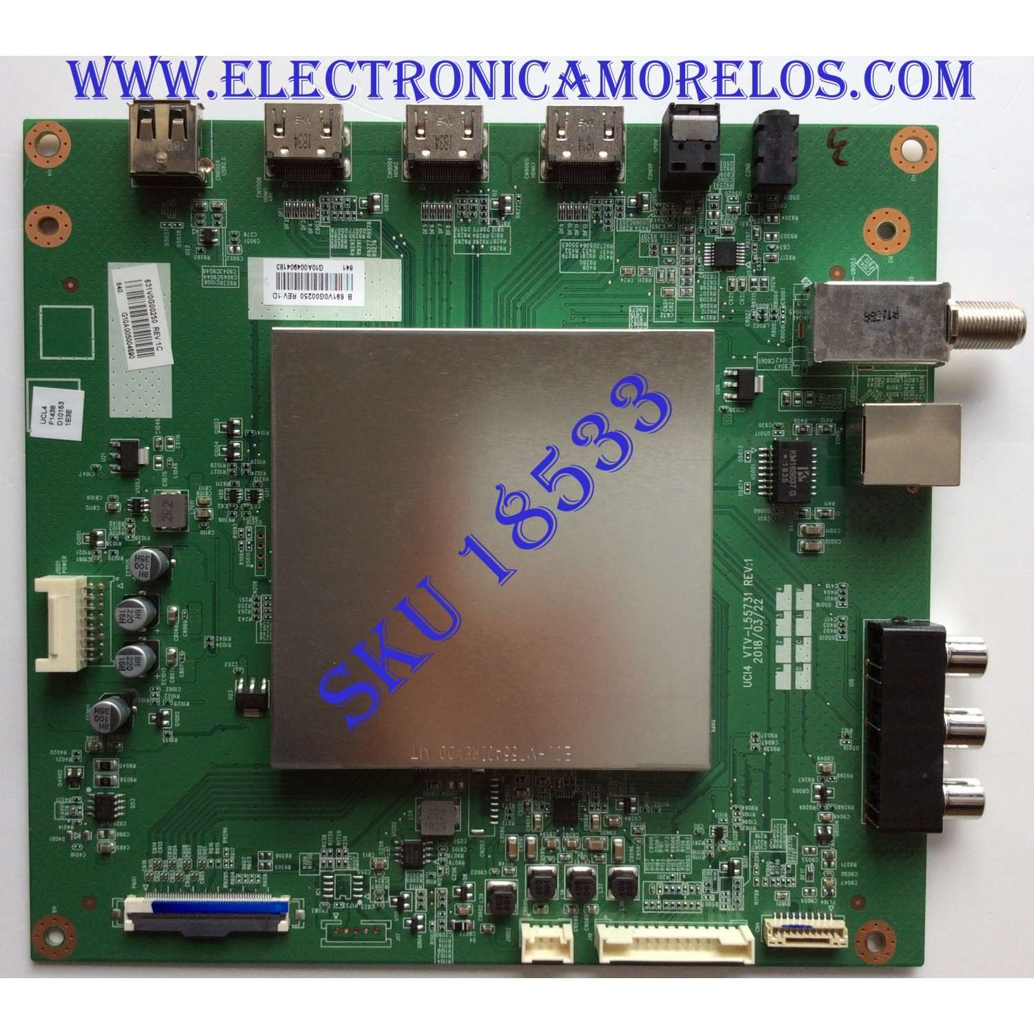 MAIN / TOSHIBA 631V0G00250 / 691V0G00250 REV:1D / UCI4 VTV-L55731 REV:1 / PANEL U500DU01 REV.CD1.A / MODELO 50LF621U19	