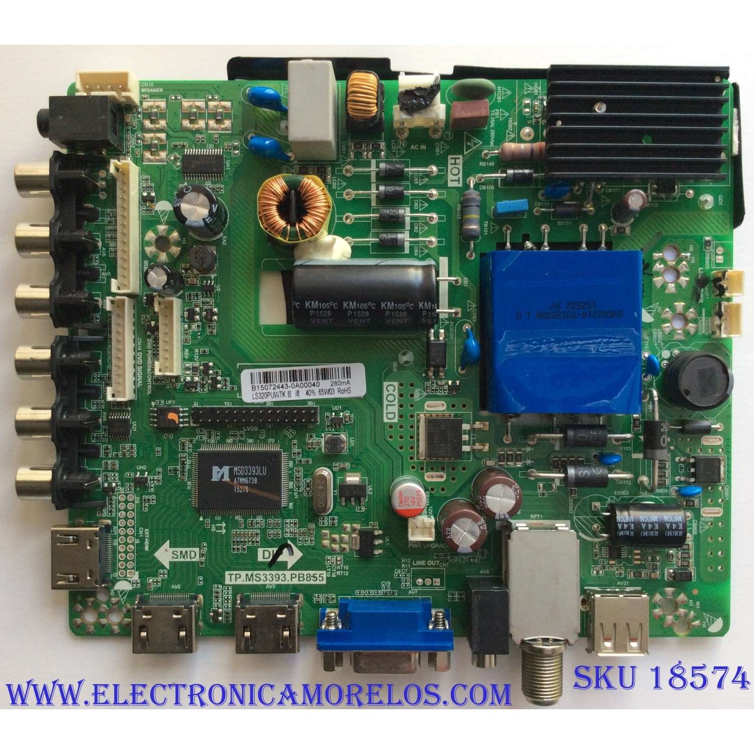 MAIN / FUENTE / ( COMBO) B15072443 / TP.MS3393.PB855 / LS320PUWTK / PANEL LS320PUWTH / MODELO	