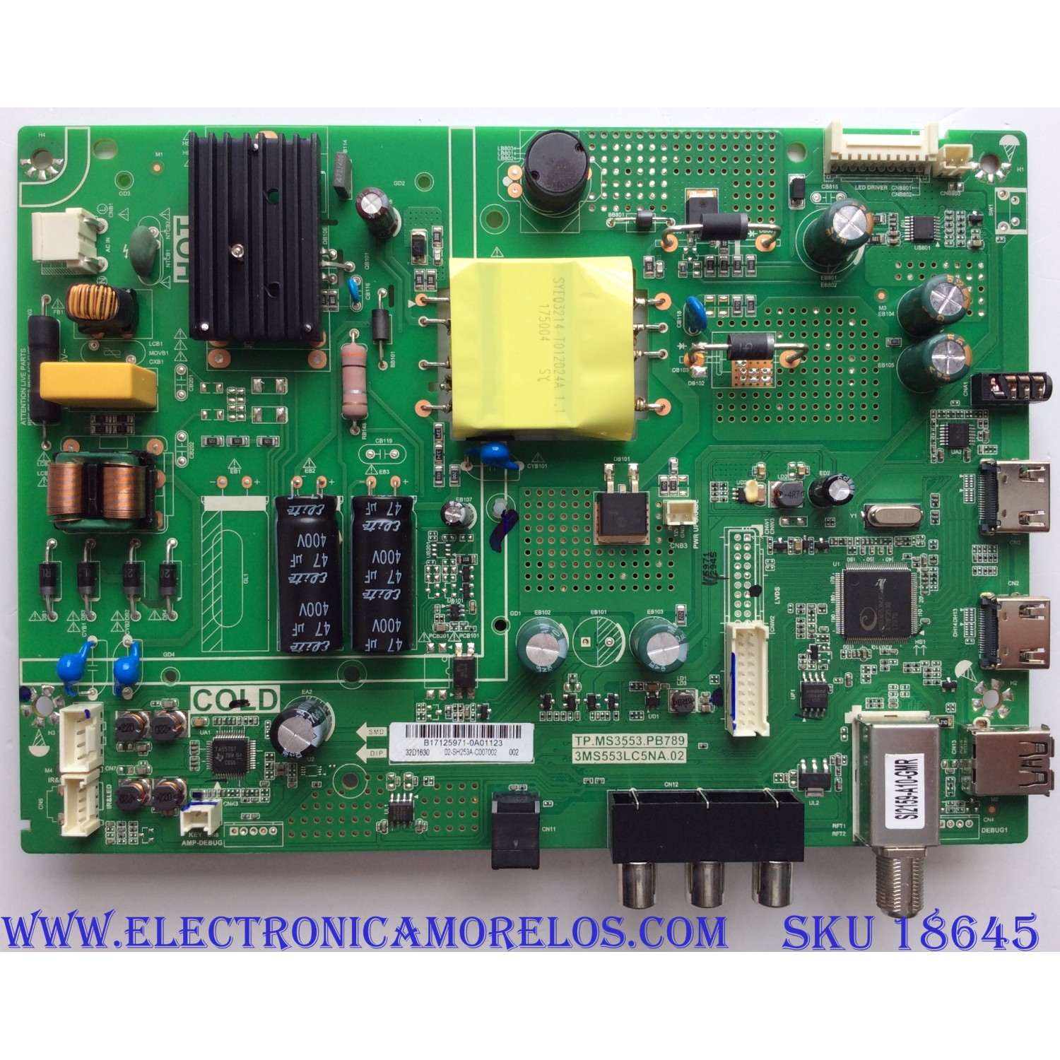 MAIN / FUENTE ( COMBO ) TOSHIBA B17125971 / TP.MS3553.PB789 / 3MS553LC5NA.02 / 32D1630 / 02-SH253A-C007002 / PANEL LVW320CSDXE26 V7 / MODELO 32L310U18	