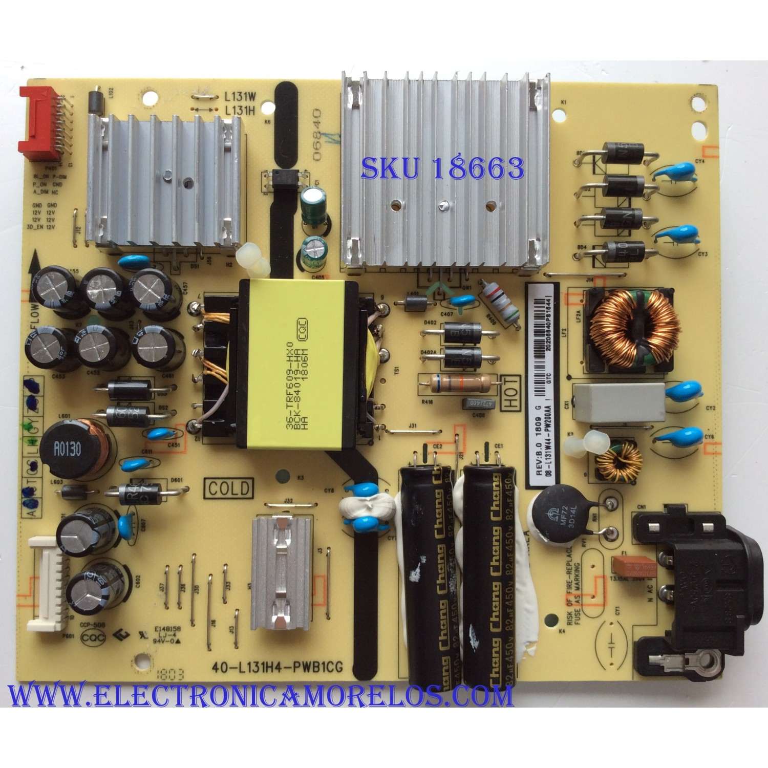 FUENTE DE PODER / TCL 08-L131W44-PW200AA / 40-L131H4-PWB1CG / REV:B.0 / E148158 / PANEL LVU490NEBL / MODELO 49S515 / 55S515 