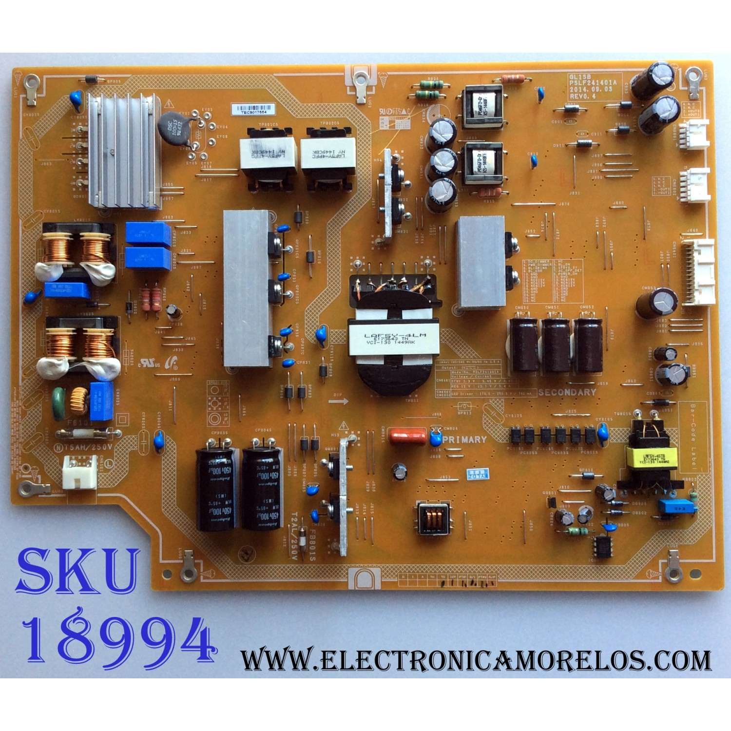 FUENTE DE PODER  SONY / 1-474-610-11 / PSLF241401A / GL1SB / TEC9017554 / PANEL T650HVF05.1 / MODELO KDL-65W850C