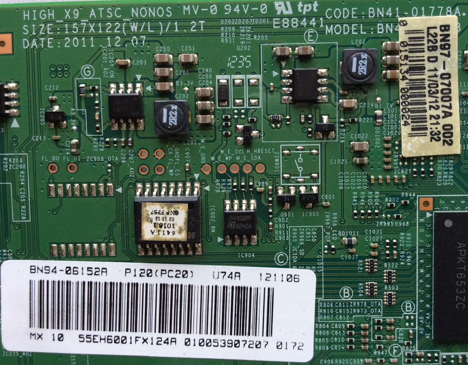 MAIN SAMSUNG  BN94-06152A / BN97-07007A / BN41-01778A / 55EH6001FX124R / PANEL DE550CGA-B1 / PARTS SUSTITUTAS  BN94-05625H / BN94-05549C / BN94-05758C / BN94-06126B / BN94-05873X / BN96-25758A / BN96-25768A / BN96-25757A / BN96-28951A  / MOD. UN55EH6001F - Imagen 2