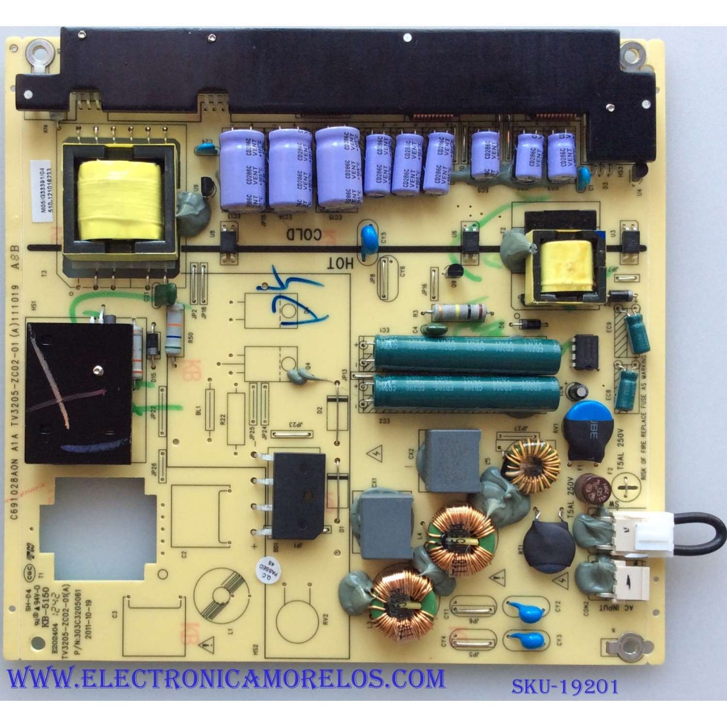 FUENTE DE PODER / WESTINGHOUSE / PIONEER 510-121016233 / TV3205-ZC02-01 / 303C3205061 / C691028AON / E202404 / 111019