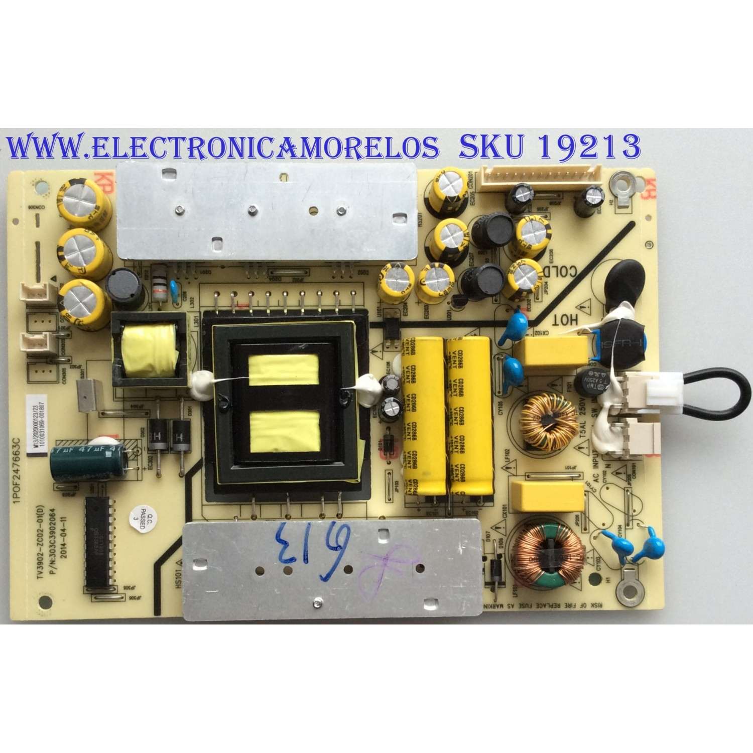 FUENTE DE PODER / ELEMENT 1010031069 / 303C3902064 / TV3902-ZC02-01(D) / 1P0F247663C / COMPATIBLE PARA  DIFERENTES MARCAS Y MODELOS POLAROID MHDV4233-U4 / TCL LE40D8810 / HAIER LE40M600CF / JVC LT40C550 / ELEMENT ELEFW408 LE-40G36Y / ELEFW408