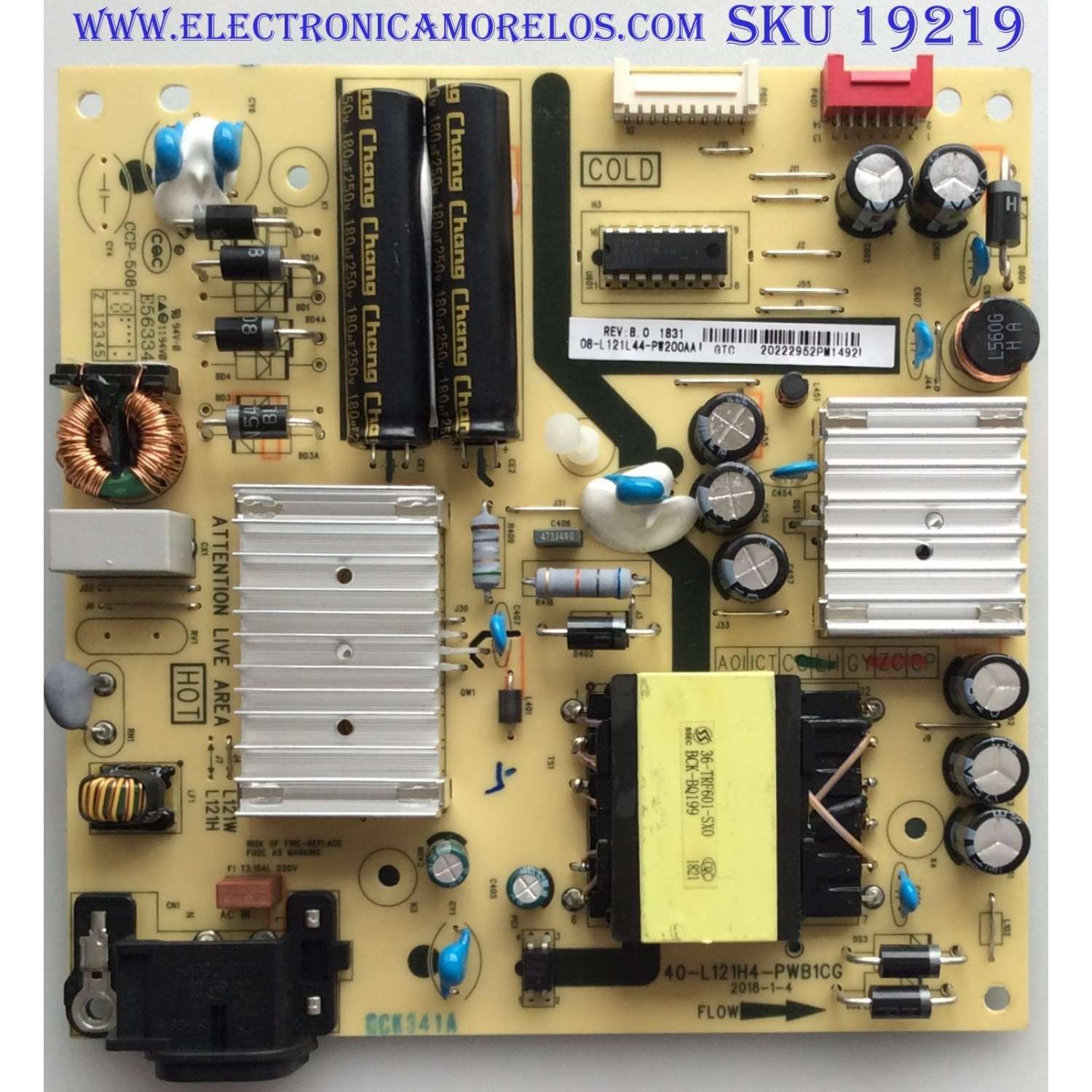 FUENTE PARA TV TCL  08-L121L44-PW200AA  / 40-L121H4-PWB1CG / MODELO TCL 43S515 / 43S517