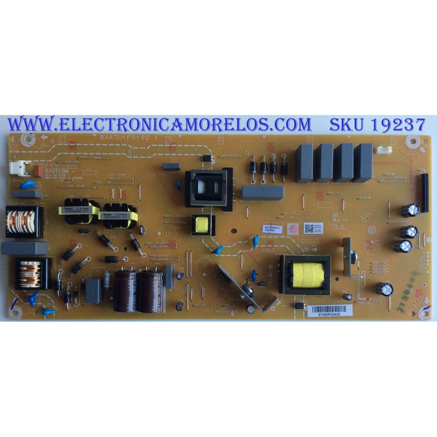 FUENTE DE PODER PARA TV PHILIPS / NUMERI DE PARTE AA7RYMPW / AA7RY-MPW / BAA7U1F0102 1 / 87060P00429 / PANEL UADR2XG / MODELO 55PFL5922/F8