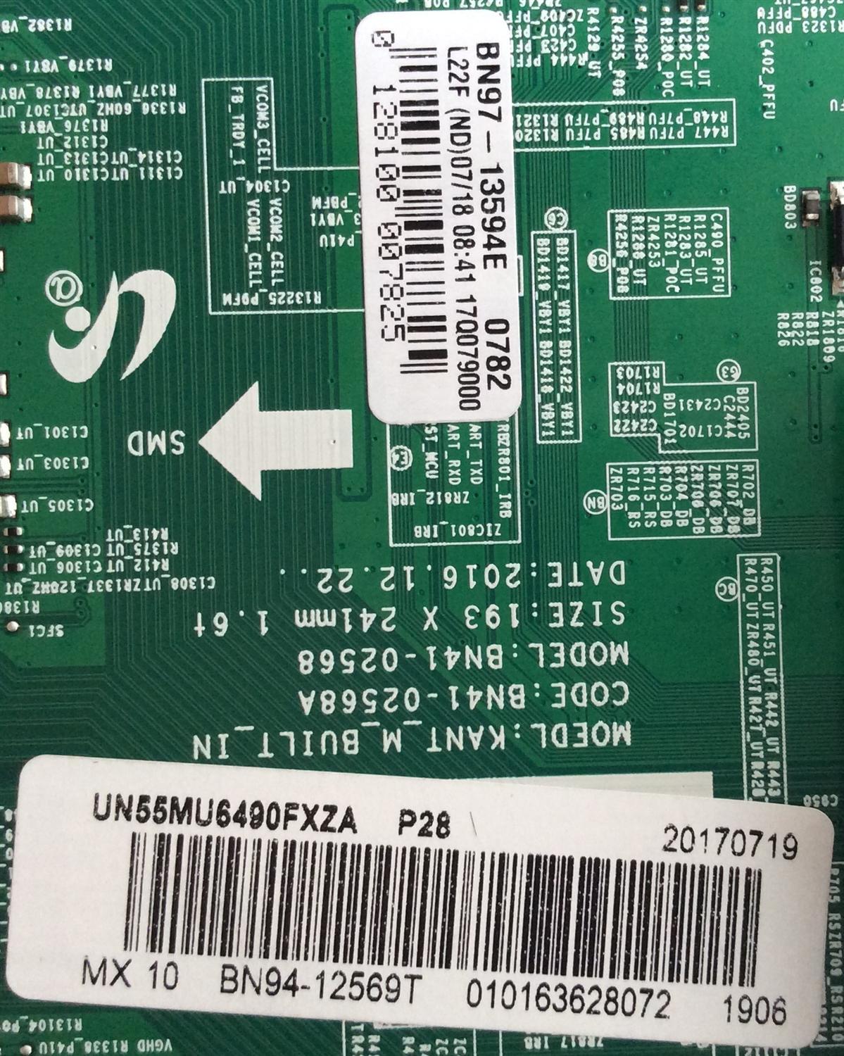 MAIN / SAMSUNG / BN94-12569T / BN97-13594E / BN41-02568A / PANEL CY-WK055HGLV1H / DISPLAY LSF550FN07-L12 / BN96-39043A / MODELO UN55MU6490FXZA FA01 - Imagen 2