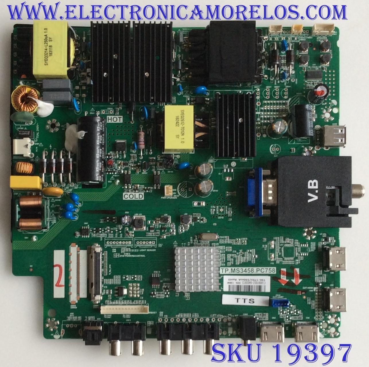 MAIN / FUENTE /(COMBO) / SCEPTRE / C18097052 / TP.MS3458.PC758 / T201807052A / PANEL HV550QUB H11 / MODELO W55 UVTV58FE