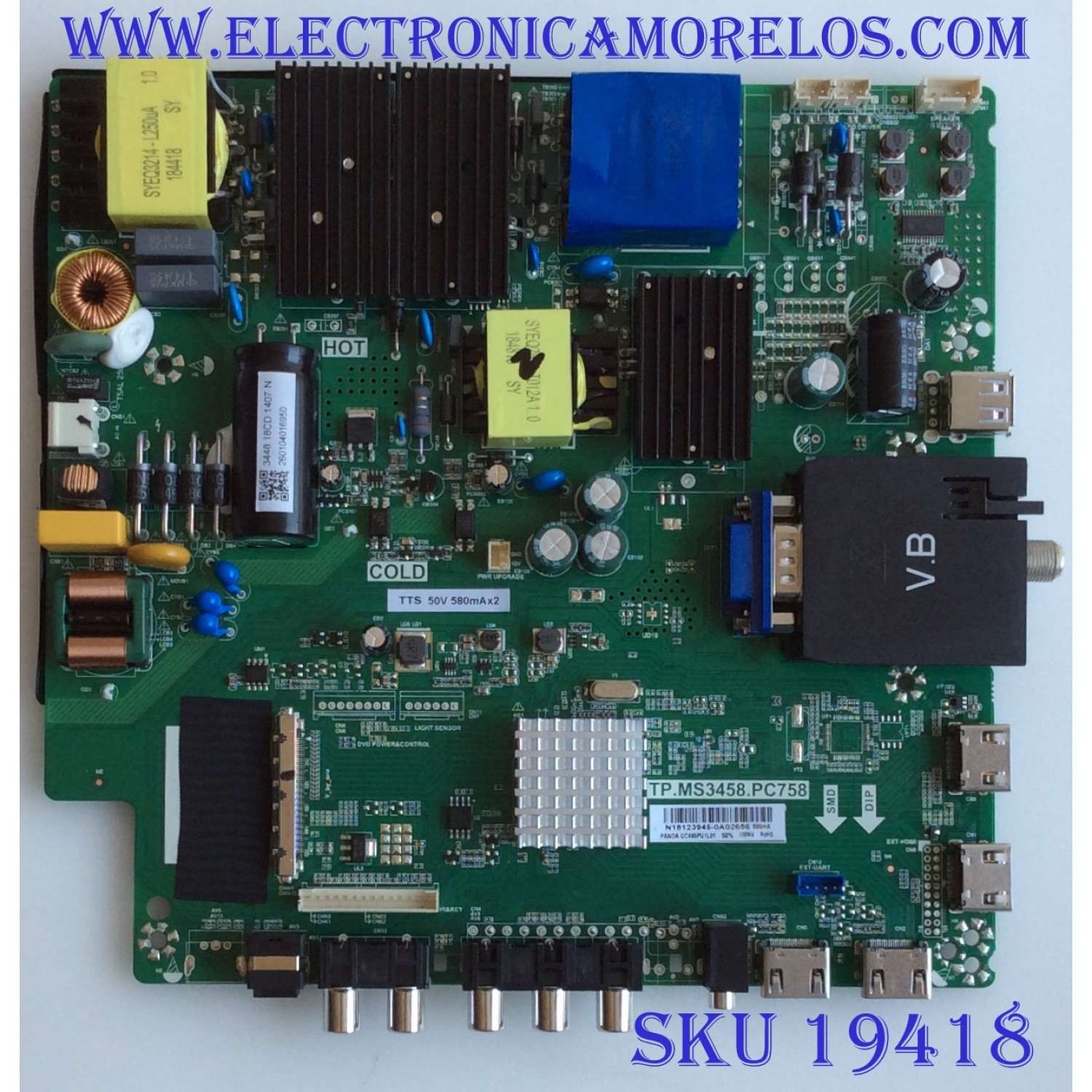MAIN / FUENTE / (COMBO) / SCEPTRE / N18123945 / TP.MS3458.PC758 / 102181103843 / PANEL CC495PU1L01 / MODELO W50