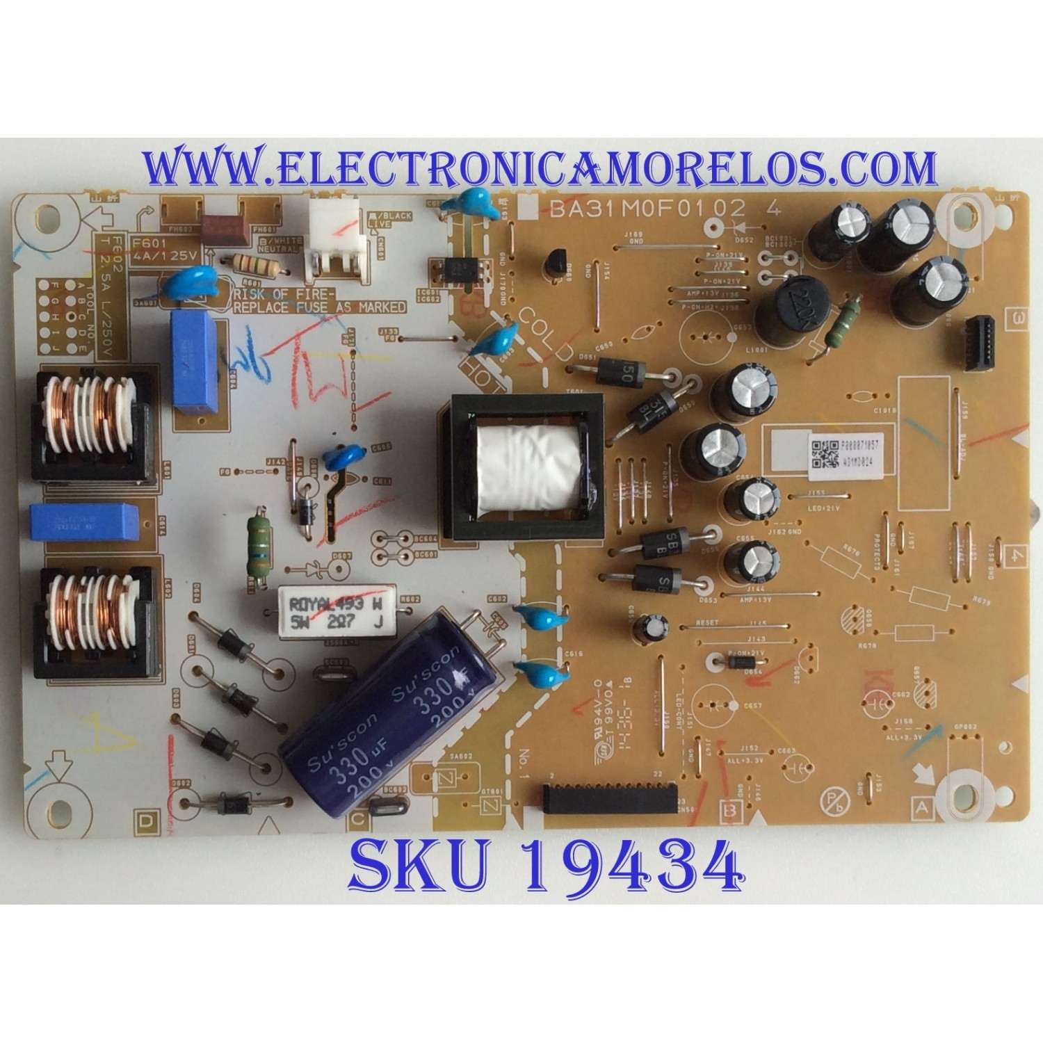 FUENTE DE PODER / FUNAI / A31MD024 / BA31M0F0102 4 / P000071057 / PANEL V290BJ1-XC01 / MODELO 29ME403V/F7