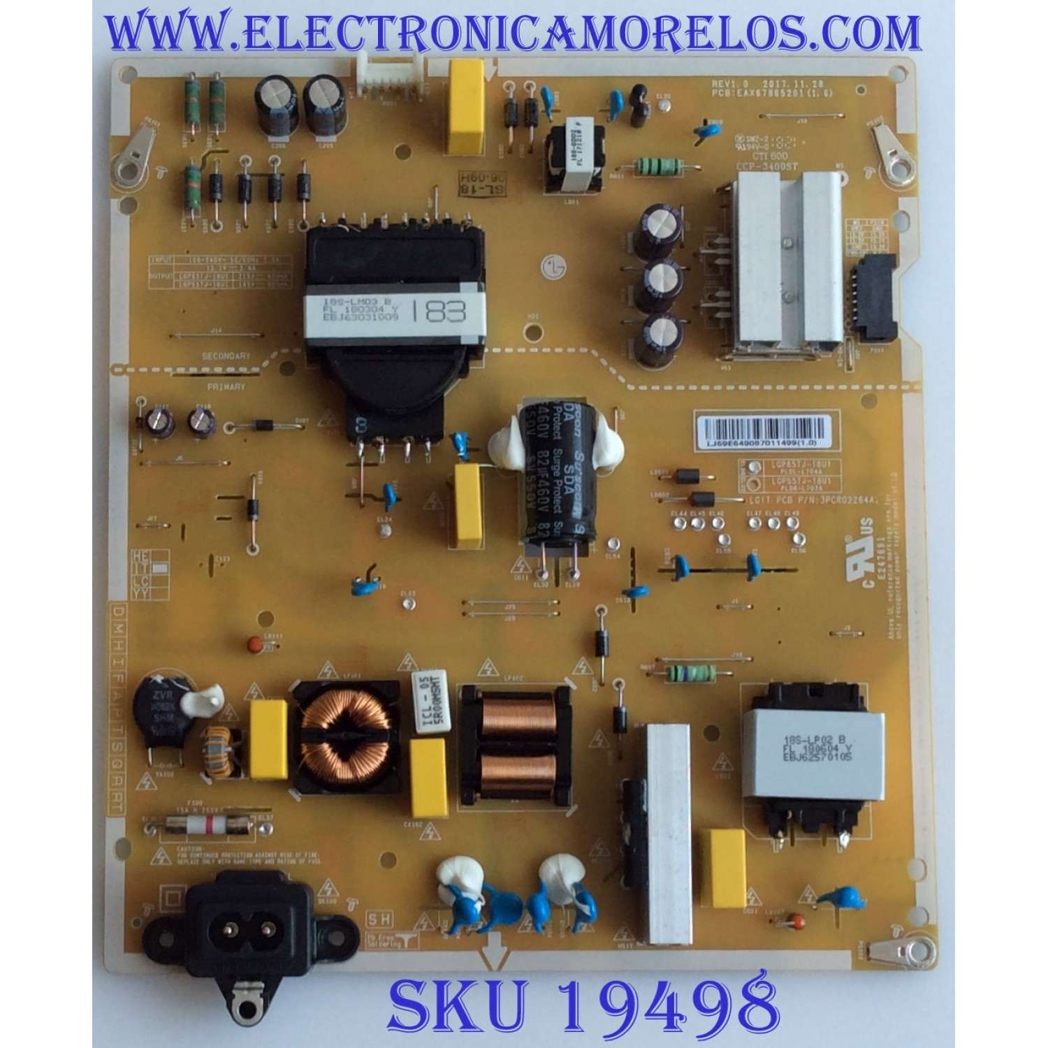 FUENTE DE PODER / LG / EAY64908701 / EAX67865201(1.6), LGP65TJ-18U1 / MODELO 65UK6200PUA BUSWLOR / 65UK6200PUA AUSWLOR