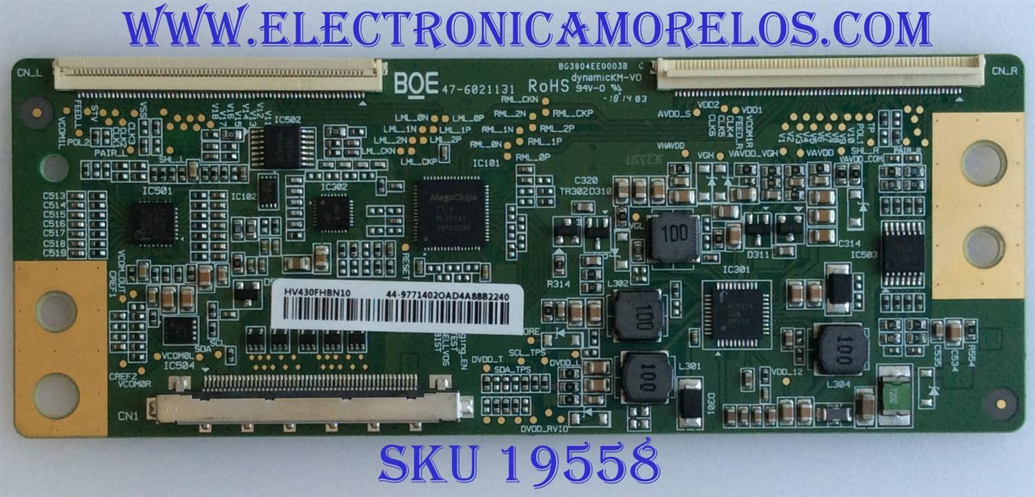 T-CON PARA TV HISENSE·ROKU TV / NUMERO DE PARTE 44-9771402O / 47-6021131 / B03904EE0003B / HV430FHBN10 / PANEL JHD426N2F71-QL\0010\S1\GM\MCKD-1\ROH / MODELOS 43H4E / 43H4030F