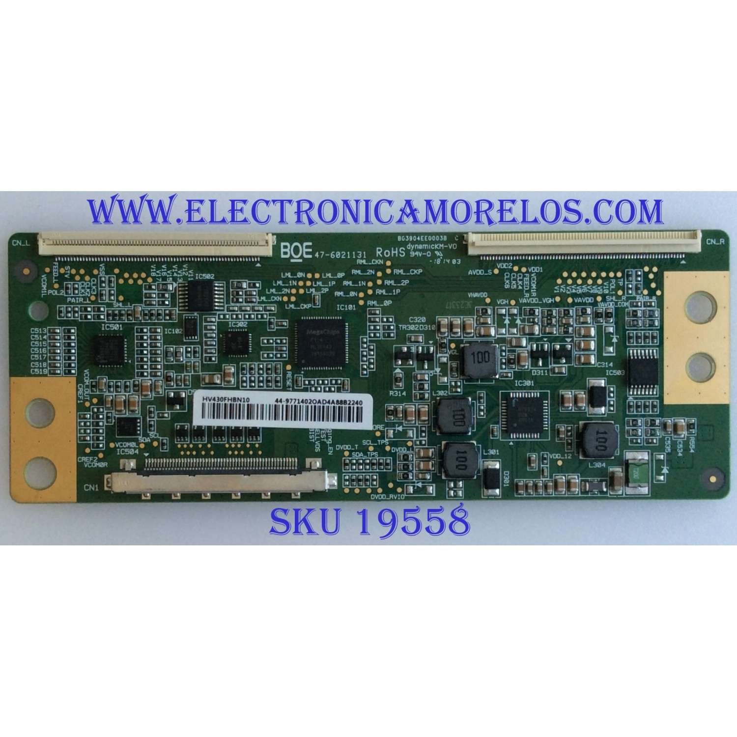 T-CON PARA TV HISENSE·ROKU TV / NUMERO DE PARTE 44-9771402O / 47-6021131 / B03904EE0003B / HV430FHBN10 / PANEL JHD426N2F71-QL\0010\S1\GM\MCKD-1\ROH / MODELOS 43H4E / 43H4030F