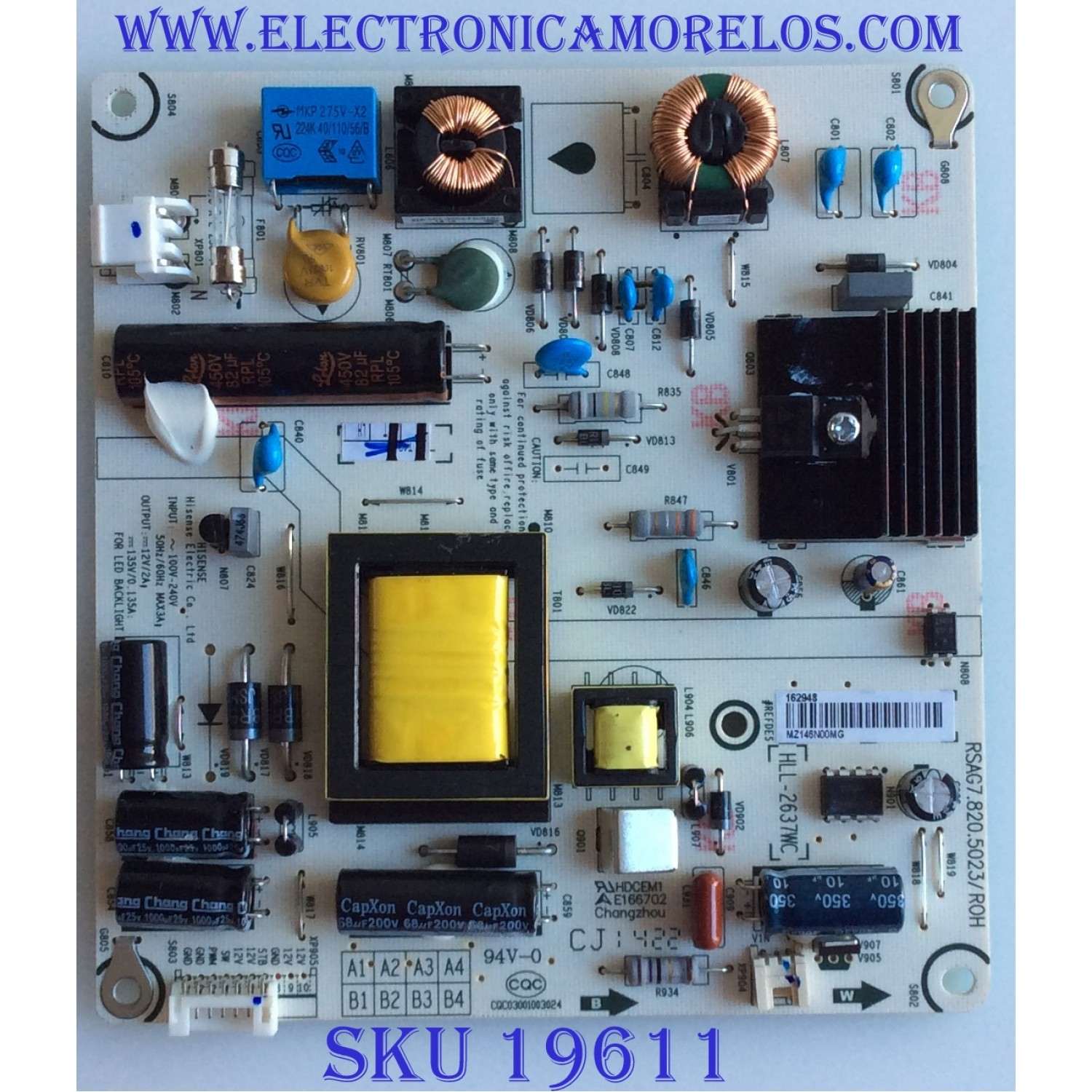 FUENTE DE PODER / HISENSE / 162948 / RSAG7.820.5023/ROH / MZ146N00MG / PANEL HE315GH-E71 / MODELO LHD32K366MH