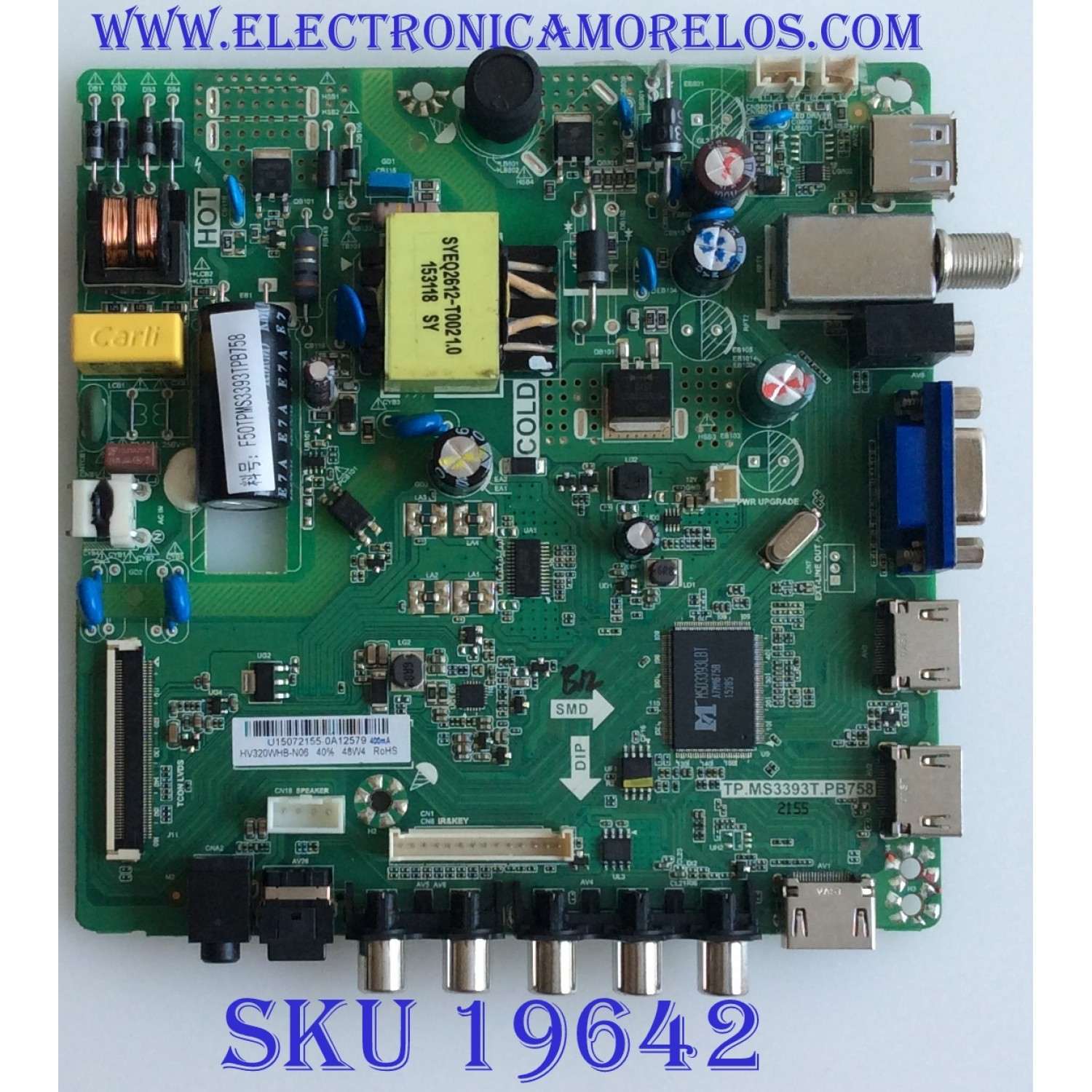 MAIN / FUENTE / (COMBO) / WESTINGHOUSE / U15072155 / TP.MS3393T.PB758 / PANEL D320D3-GTB1-C0X / MODELO WD32HD1390