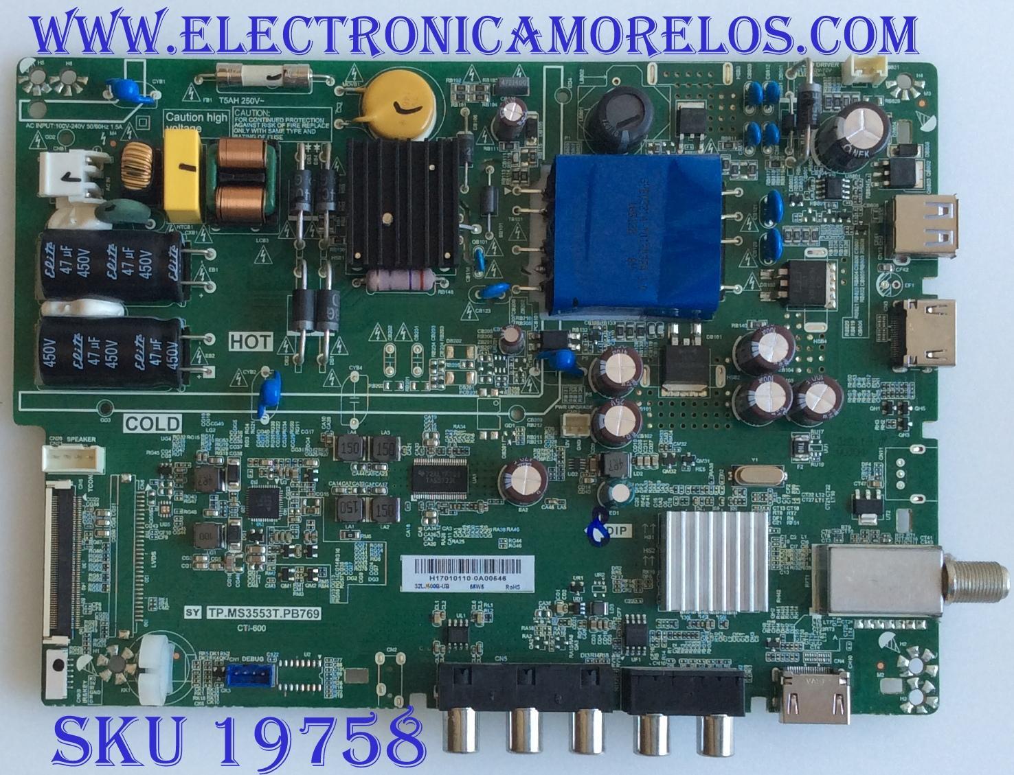 MAIN FUENTE PARA TV LG / 32LJ500B-UB / TP.MS3553T.PB769 / 3200282093 / PANEL BOEI320WX1 / MODELO 32LJ500B-UB.CUSGLH