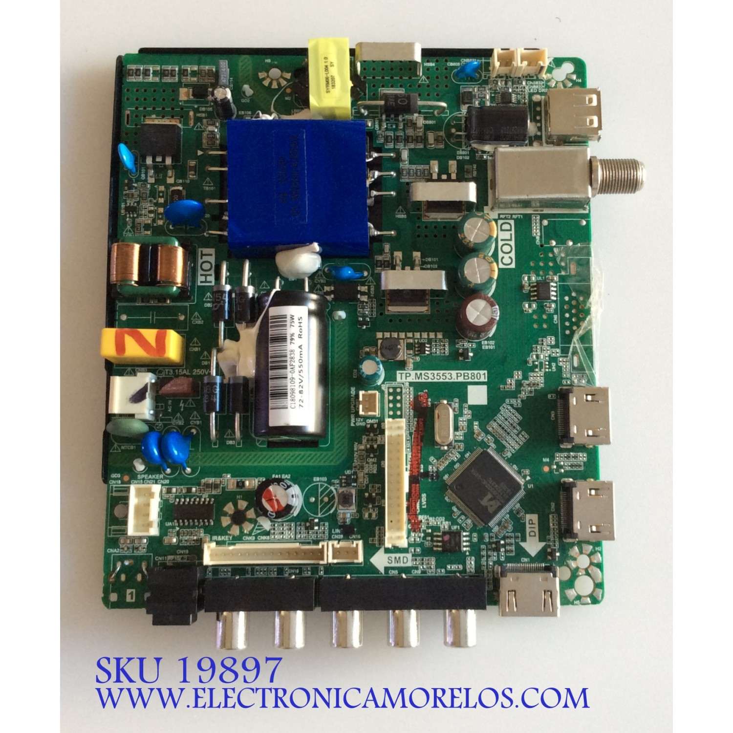 MAIN FUENTE ((COMBO)) PARA TV ONN FHD / NUMERO DE PARTE T201808109A / TP.MS3553.PB801 / HV430FHB-N10 / 8142127352157 / PANEL CN430CN6210 / DISPLAY HV430FHB-N10 REV.1.1 / MODELO ONC18TV001 (43'' PULGADAS)