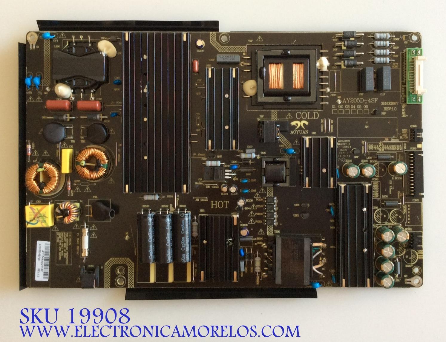 FUENTE DE PODER / HAIER 8142132110059 / AY205D-4SF05 / 3BS00687 / PANEL LSC650FN09 / MODELOS 65UFC2500 / 65UG2500