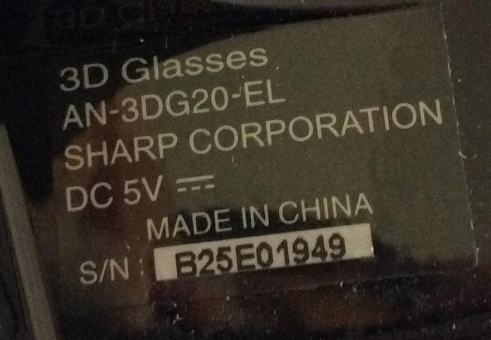 GAFAS ACTIVAS 3D / SHARP / KOPTLA004WJQZ / AN3DG20EL / AN-3DG20EL / B25E01949 / MODELOS LC-60C8470U / LC-60LE845U / LC-70C8470U / LC-90LE745U / PRO-60X5FD / PRO-70X5FD - Imagen 2