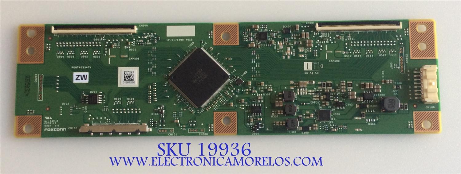 T-CON PARA TV VIZIO / NUMERO DE PARTE RUNTK0334FVZW / 1P-0171X00-40SB / RUNTK0334FV ZW / C-VE6W020043 / E253117 / PANEL SD600DUA-1 / MODELOS D60-F3 / D60-F3 LFTRXBKU / D60-F3 LFTRXBLU