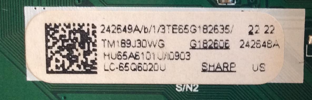 MAIN / SHARP 242649A / T.MS3686T.U701 / 242648A / HU65A6101U / 242649 / 242648 / 3TE65G182 / PANEL HD650S1U71\S0\GM\ROH / MODELO LC-65Q6020U / LC-65Q6020U 65G182606H - Imagen 2