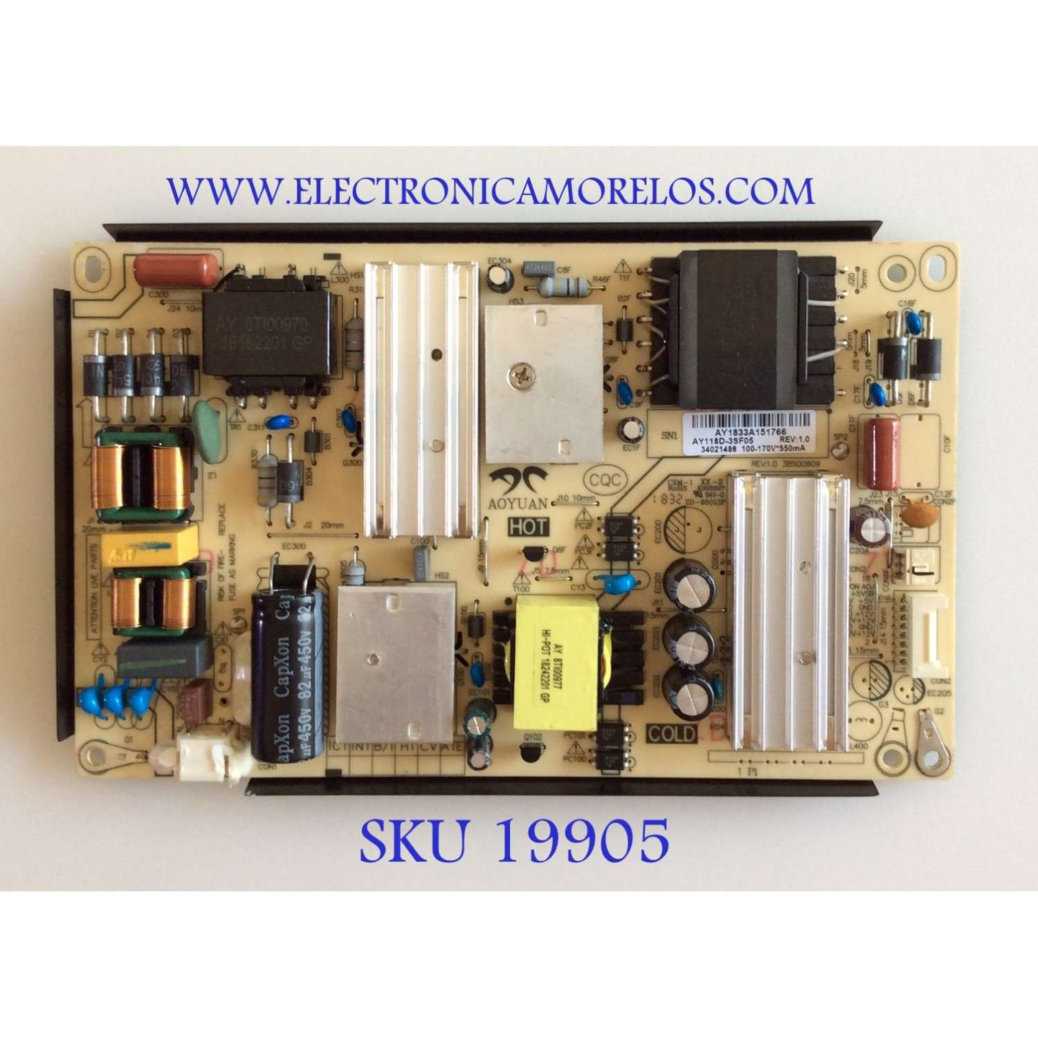 FUENTE DE PODER PARA TV ELEMENT / NUMERO DE PARTE AY118D-3SF05 / 34021486 / 34022295 / 3BS00809 / PANEL LC546PU2L02 / MODELOS SC-50UK700N / E4SW5518 / E4SFT5517