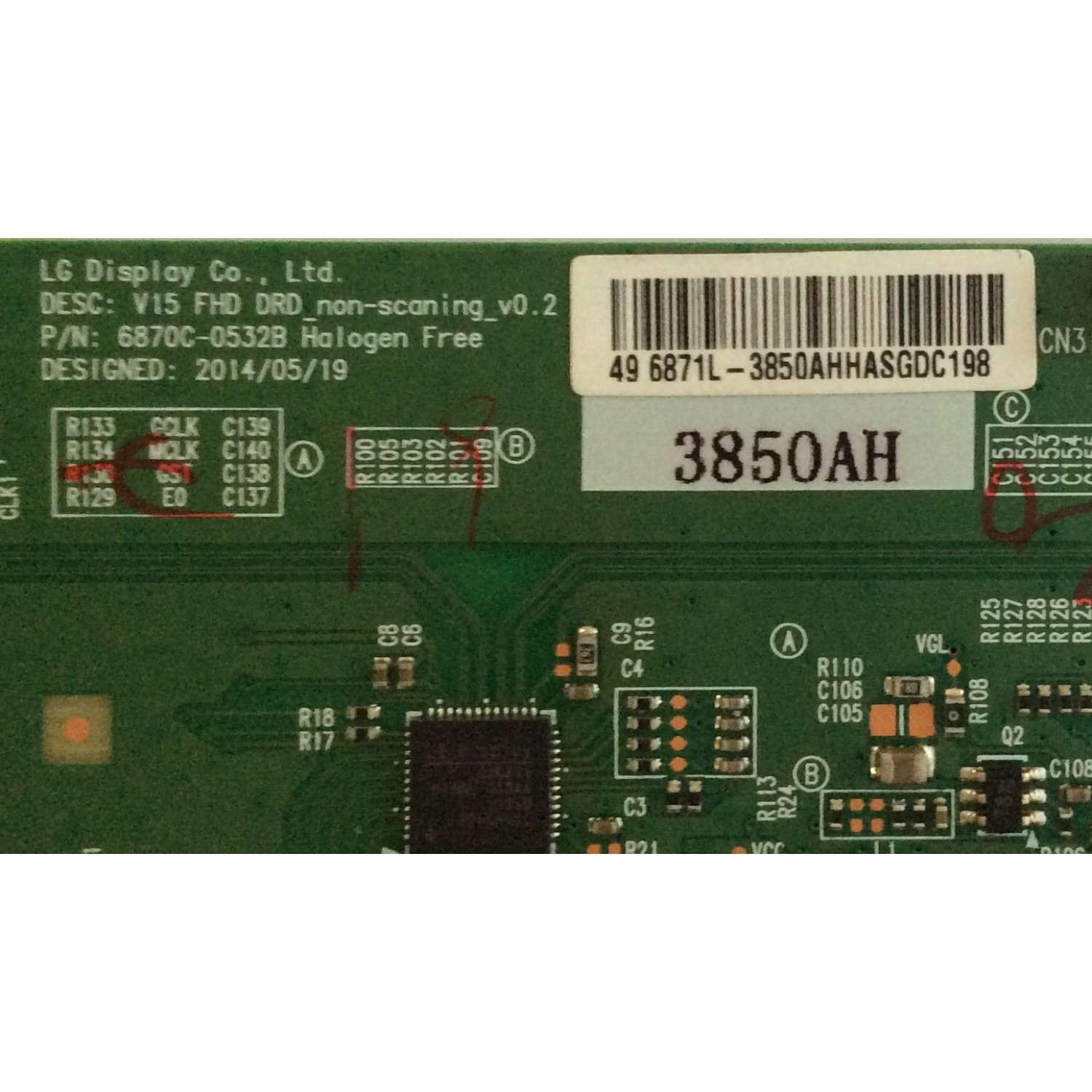 T-CON PARA TV HITACHI / NUMERO DE PARTE 6871L-3850A / 6870C-0532B / 3850A / PANEL LC490DUY-SHA2 / DISPLAY LC490DUY (SH)(A2) / MODELOS LE49A509 / 49L310U / 49L420U / 49LF421U19 / HKP49SM9 - Imagen 2