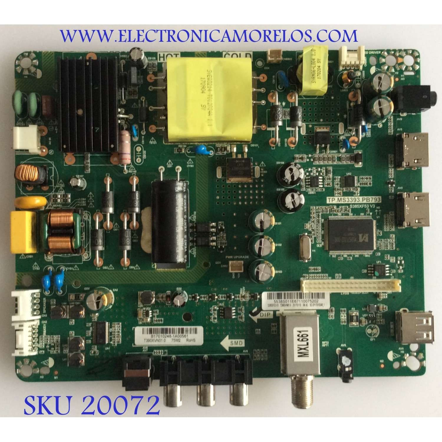 MAIN FUENTE (COMBO) INSIGNIA / 5538S011 / TP.MS3393.PB793 / S385XF53 V3 / B17010248 / PANEL T390XVN01.0 / MODELO 	NS-39D310NA17