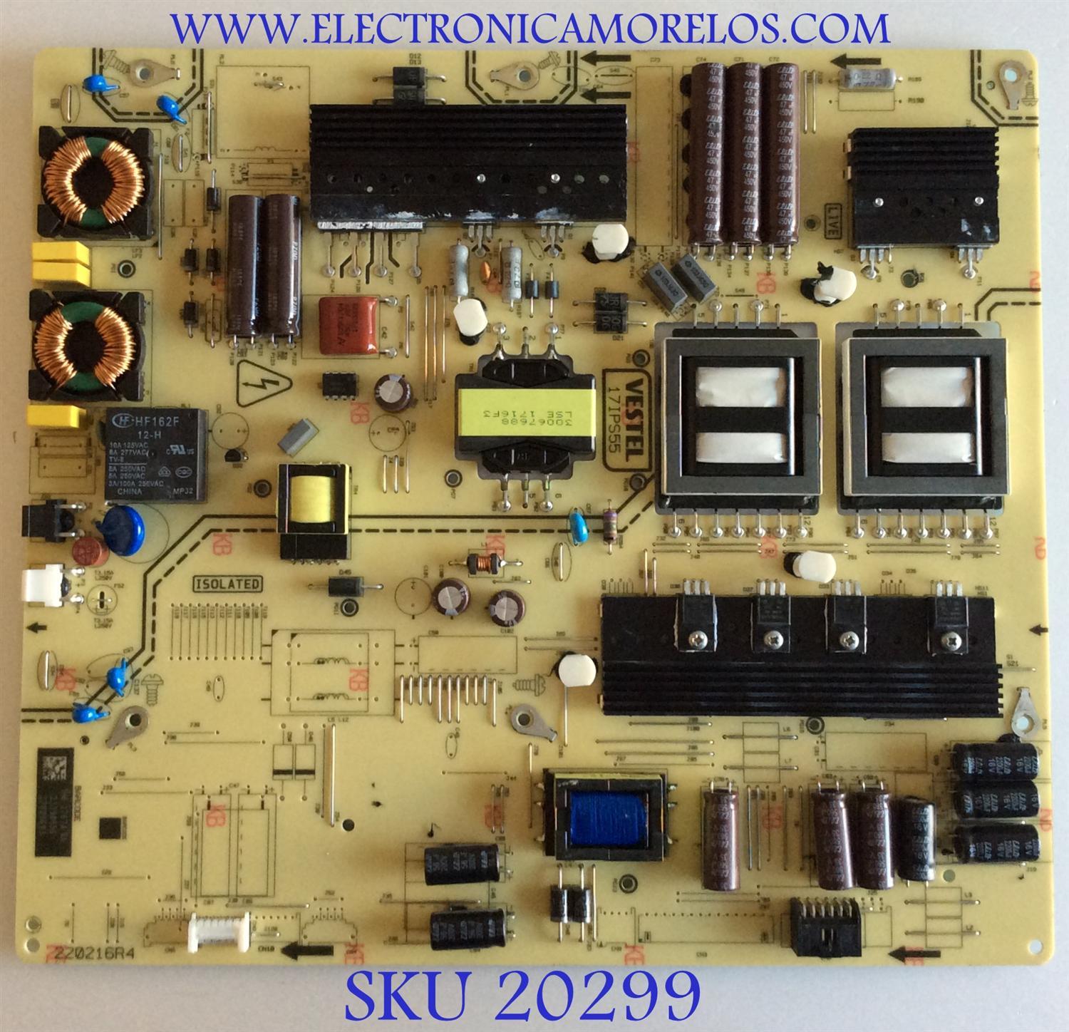 FUENTE DE PODER TOSHIBA / 220216R4 / 17IPS55 / 23390856 / 27809693 / MODELO 65U6763DB