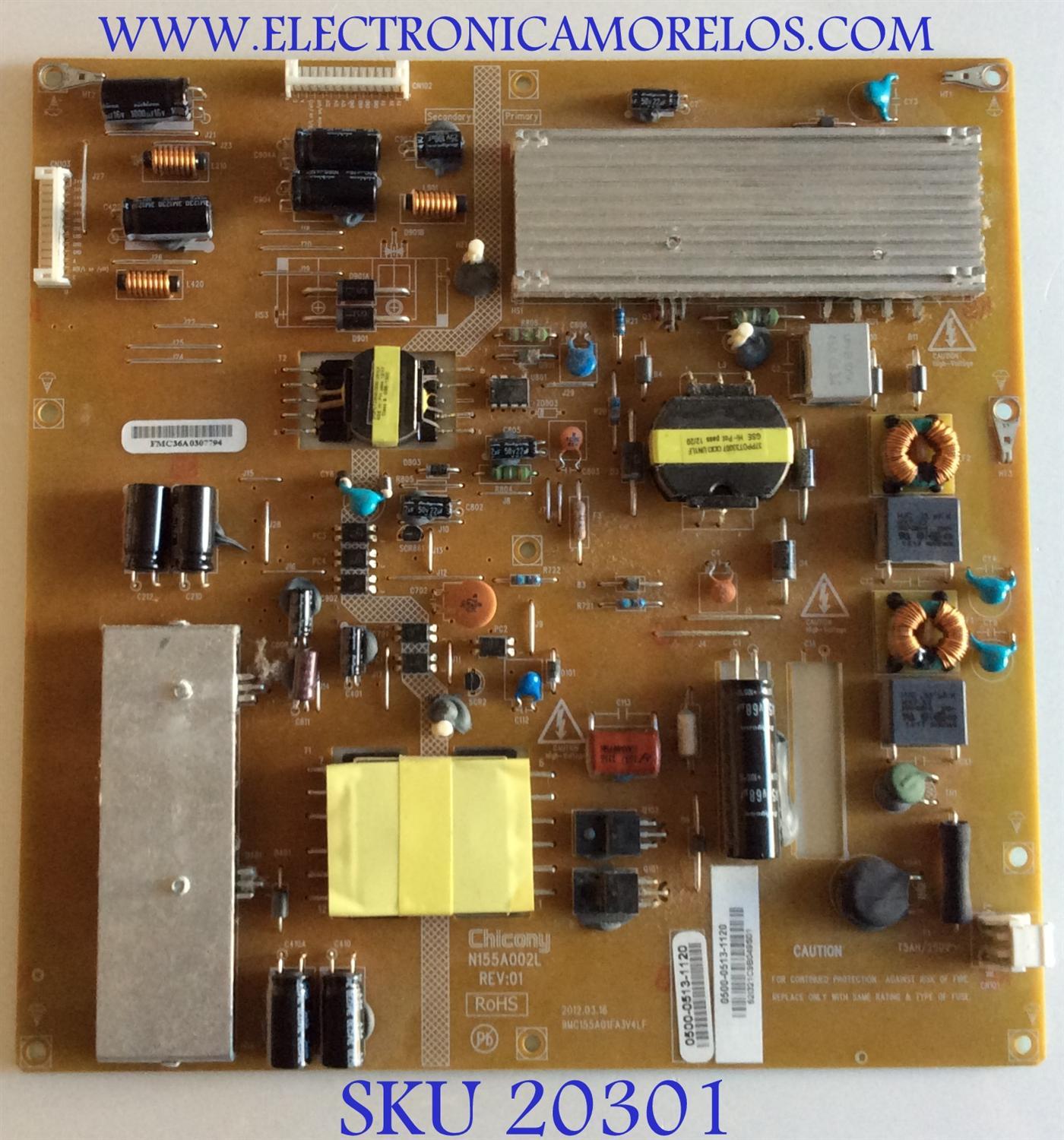 FUENTE DE PODER VIZIO / 0500-0513-1120 / N155A002L / 0500-0513-1120R / 9MC155A01FA3V4LF / PANEL LC420EUA / MODELOS M420SL  LATKMAAN / M420SL LAQKMAAN / M470SL 