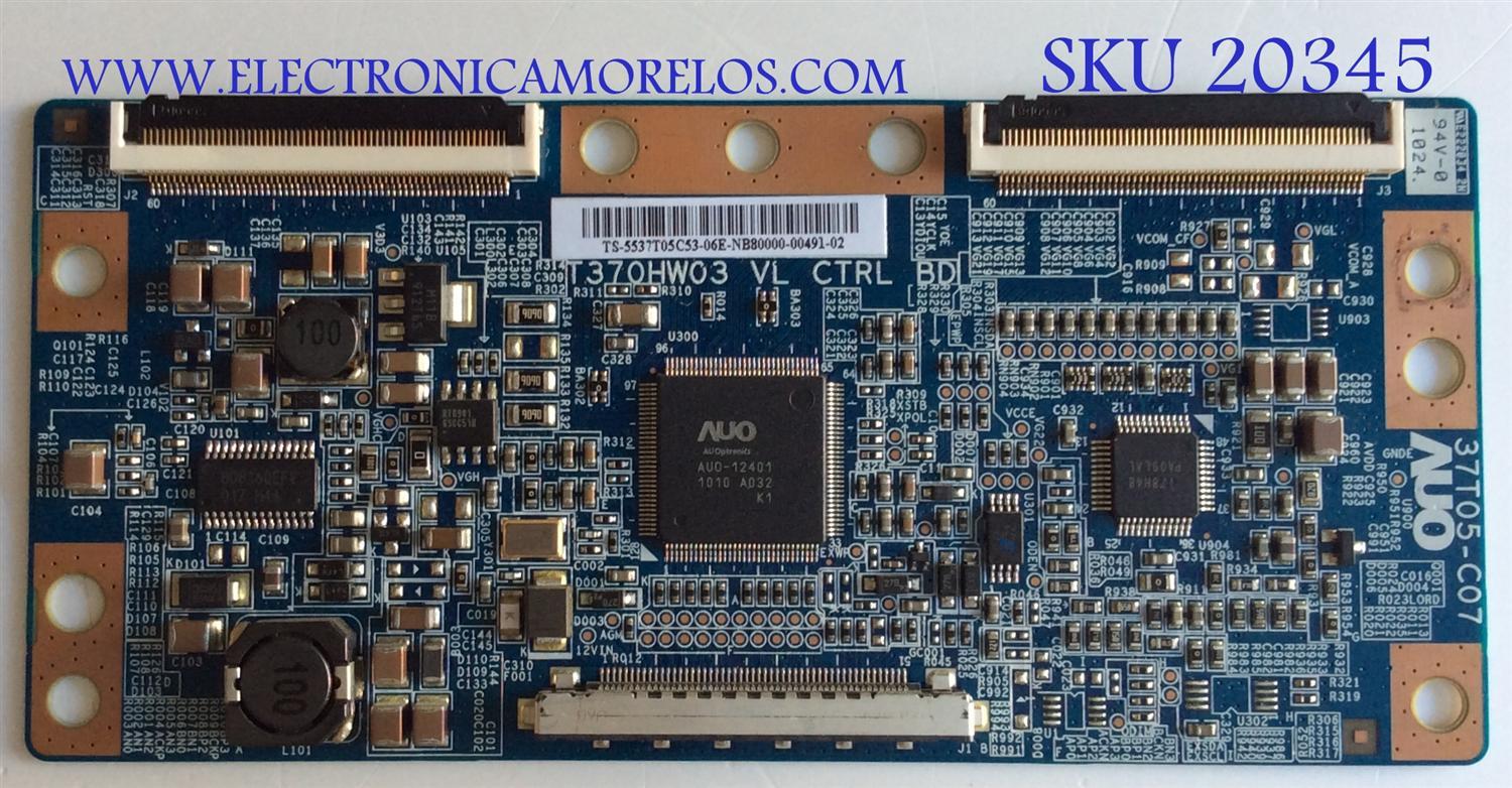 T-CON VIZIO / 55.37T05.C53 / 37T05-C07 / PANEL T370HW03 V.L / MODELO E370VL